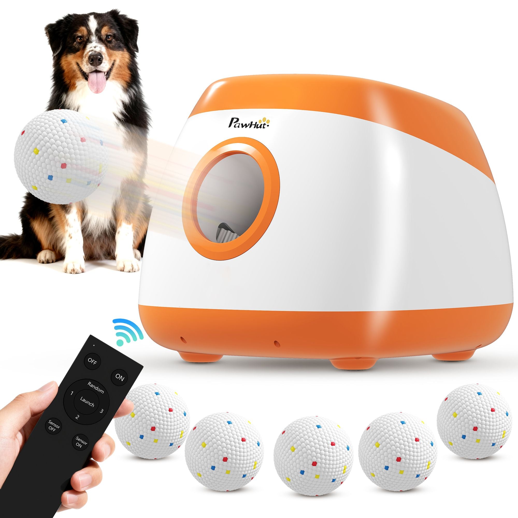 PawHut Automatic Dog Ball Launcher with Remote and 6 Balls, Orange - product view 11