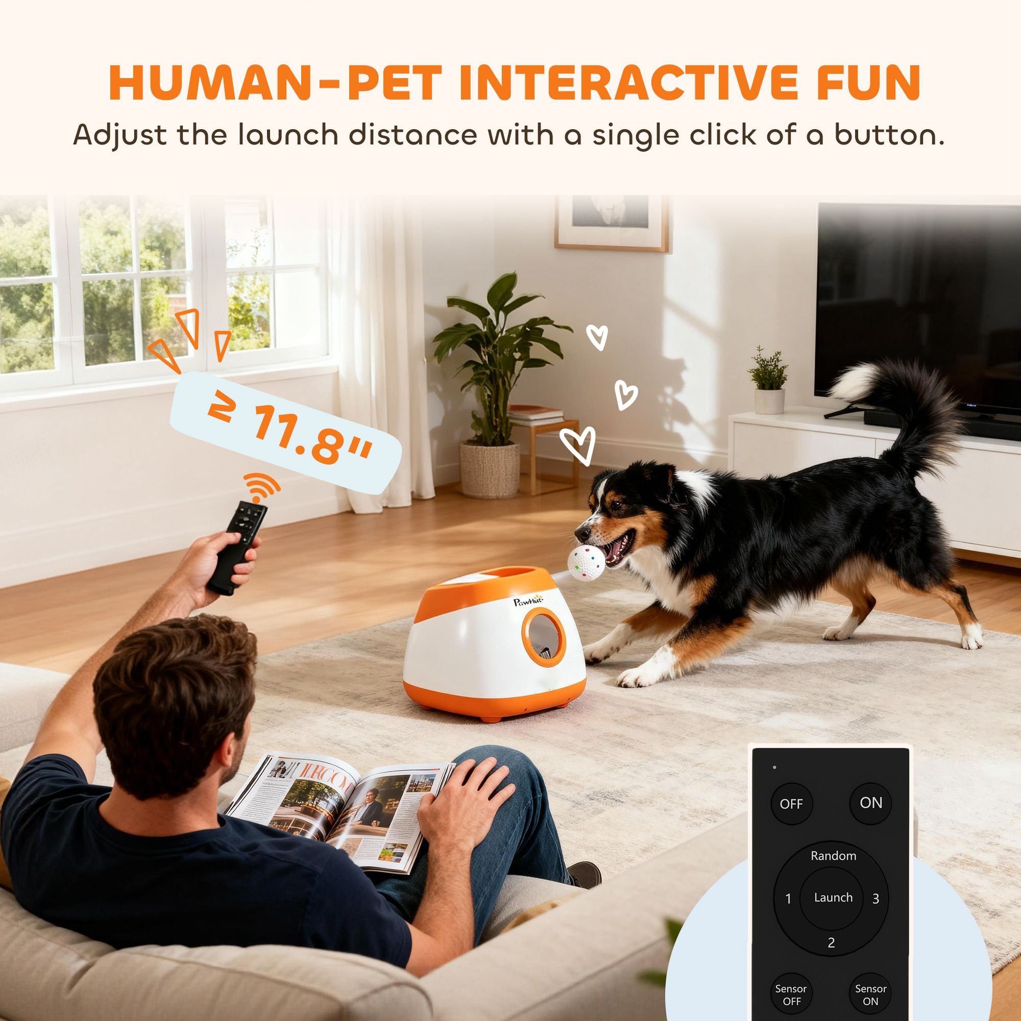 PawHut Automatic Dog Ball Launcher with Remote and 6 Balls, Orange - product view 7