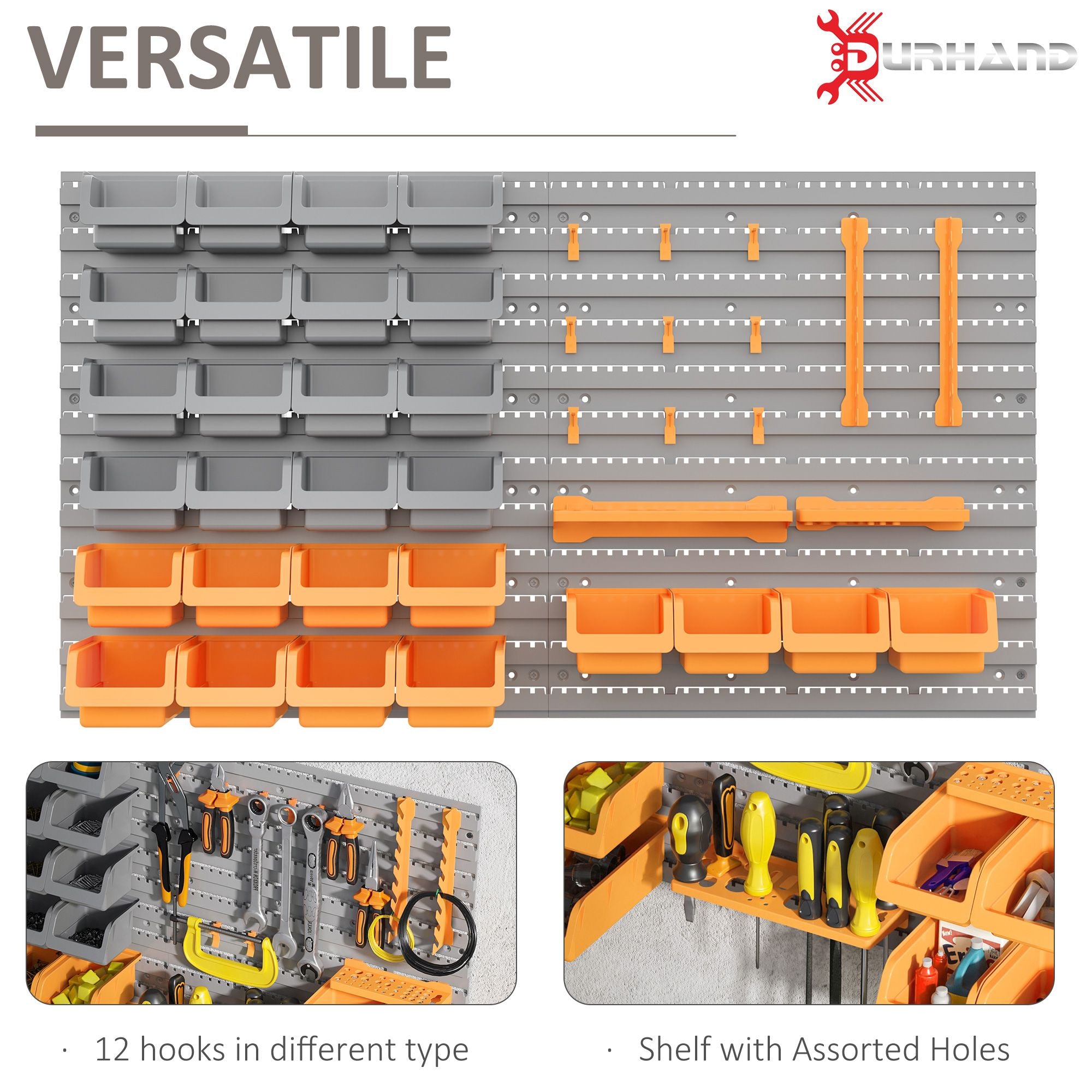 DURHAND 44-Piece Wall-Mounted Pegboard Tool Organizer Kit, Orange
