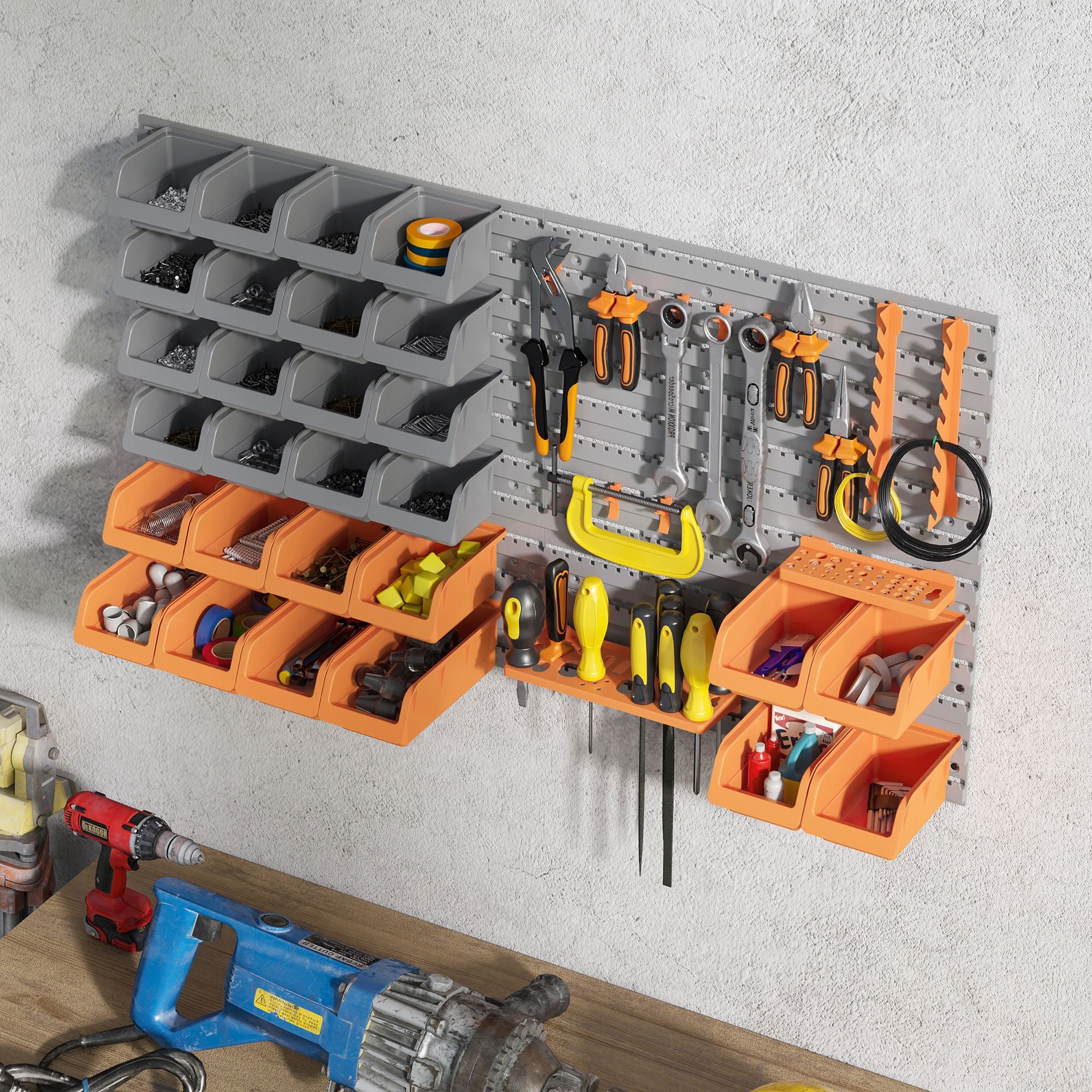 DURHAND 44-Piece Wall-Mounted Pegboard Tool Organizer Kit, Orange