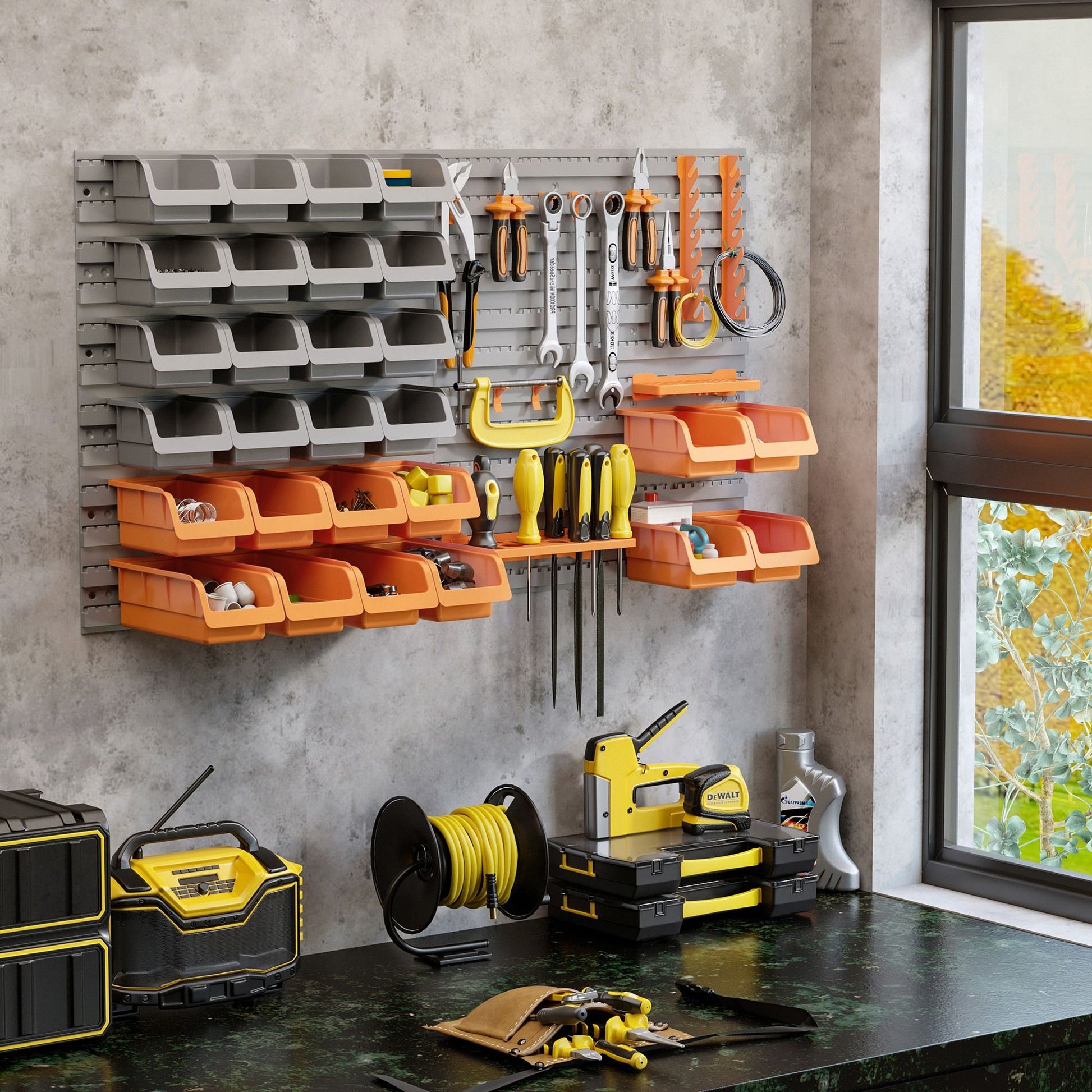 DURHAND 44-Piece Wall-Mounted Pegboard Tool Organizer Kit, Orange