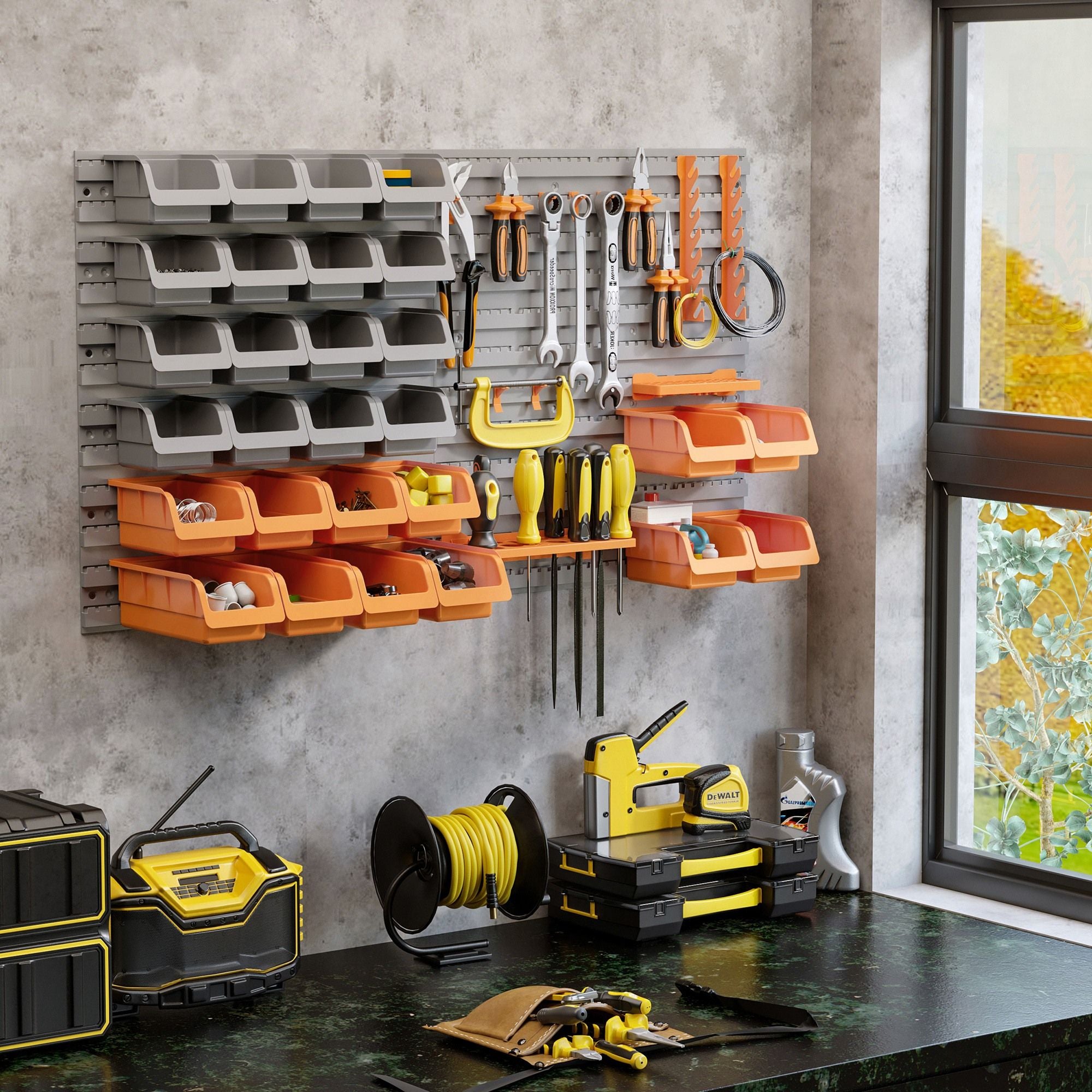 DURHAND 44-Piece Wall-Mounted Pegboard Tool Organizer Kit, Orange