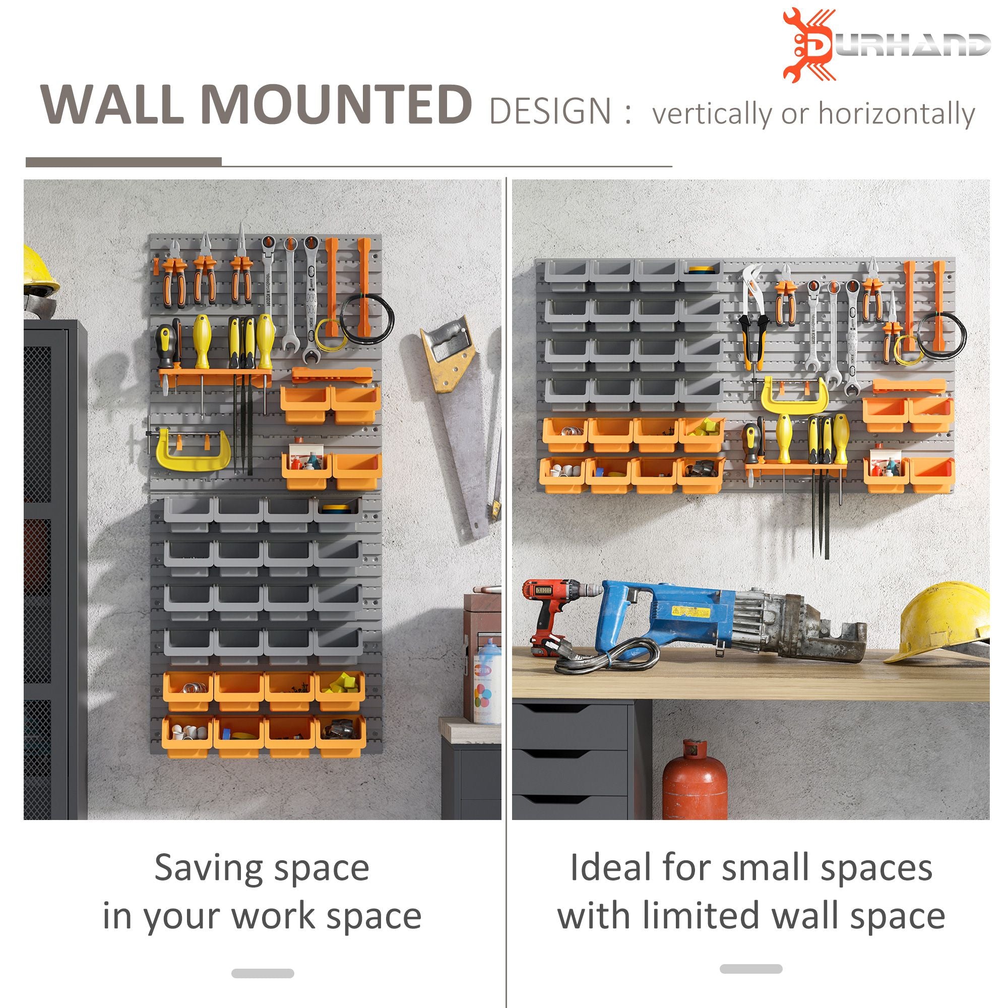 DURHAND 44-Piece Wall-Mounted Pegboard Tool Organizer Kit, Orange