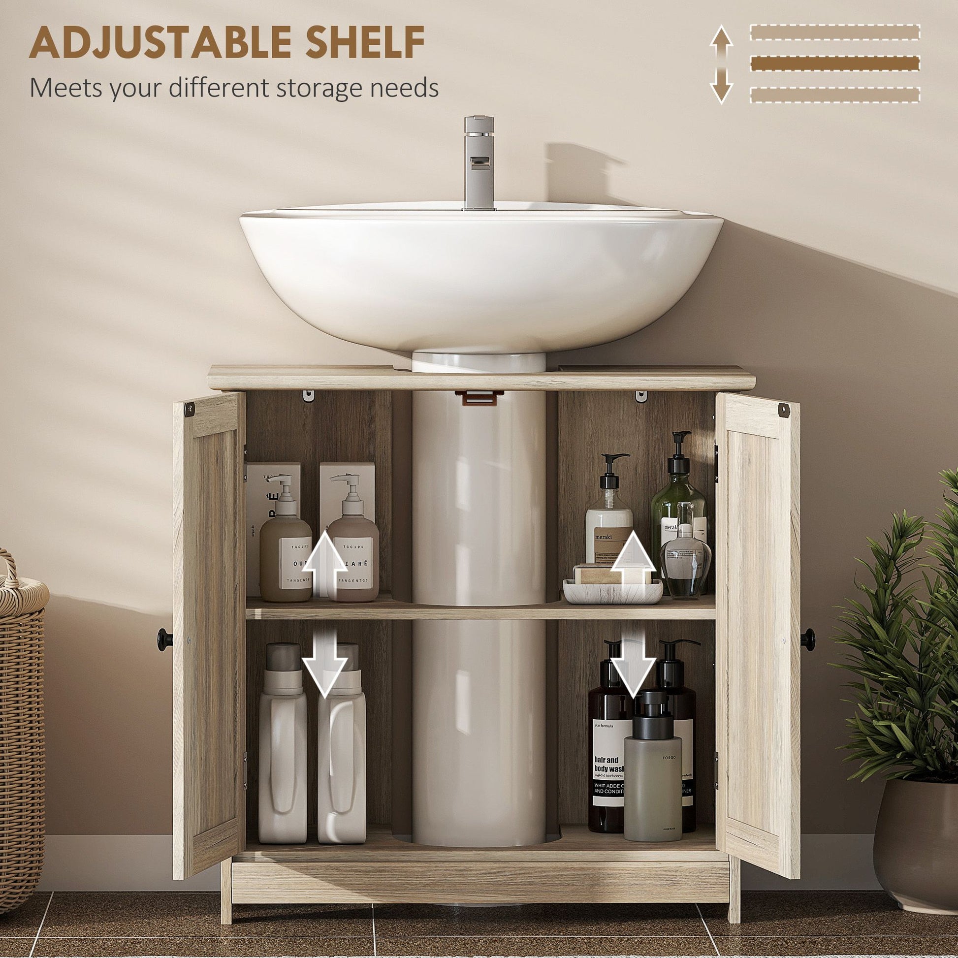 HOMCOM Under-Sink Bathroom Vanity Cabinet, Weathered Gray Oak