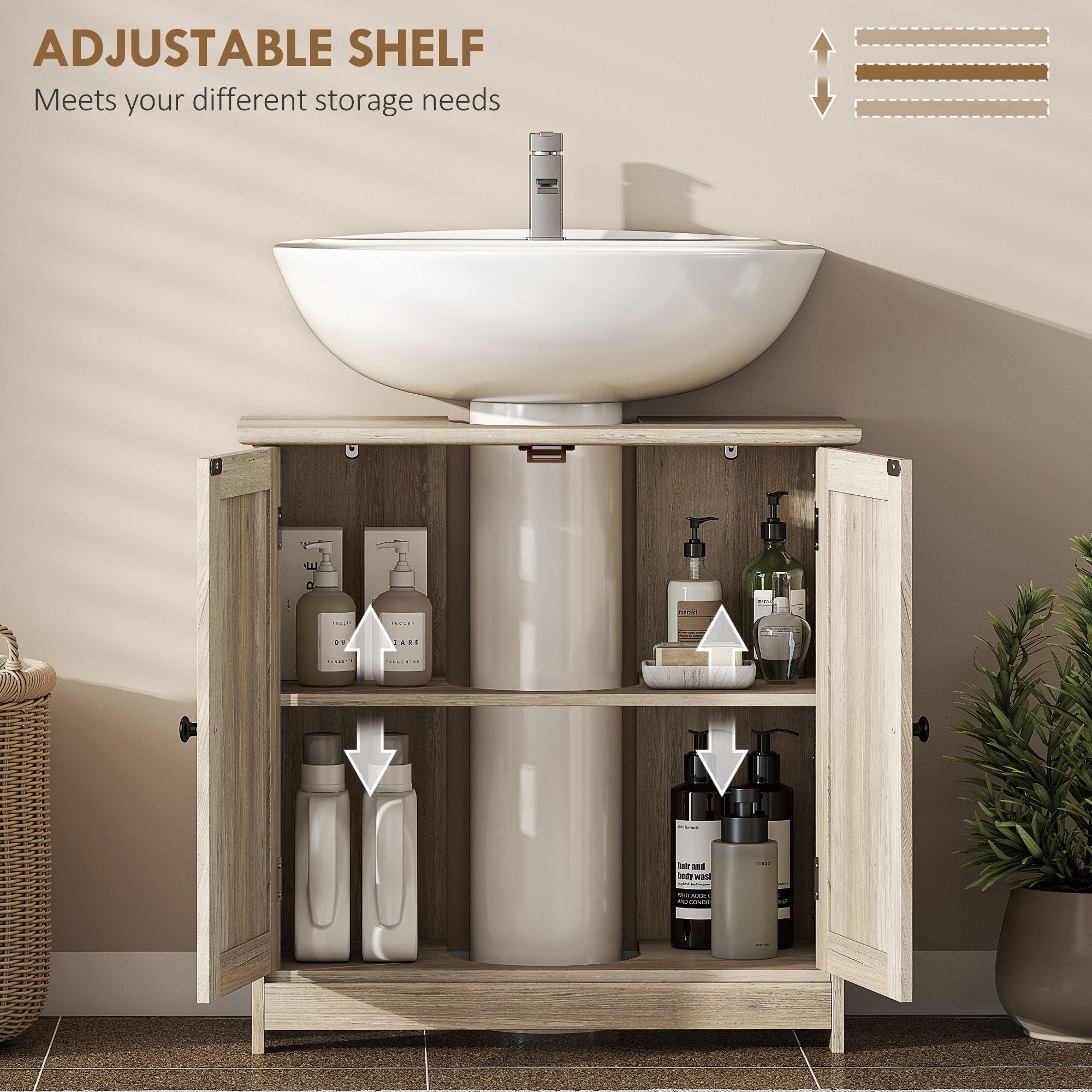 HOMCOM Under-Sink Bathroom Vanity Cabinet, Weathered Gray Oak