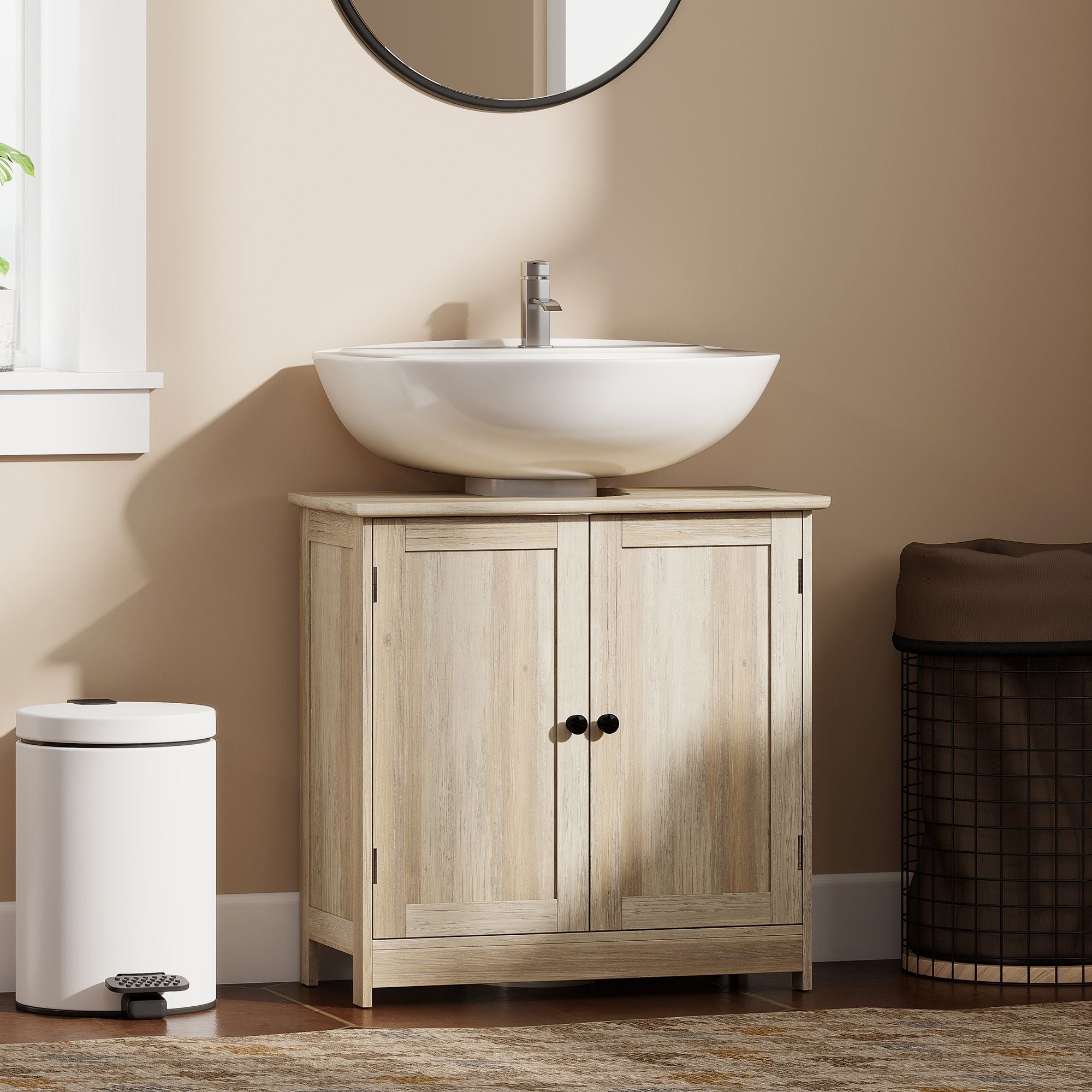 HOMCOM Under-Sink Bathroom Vanity Cabinet, Weathered Gray Oak