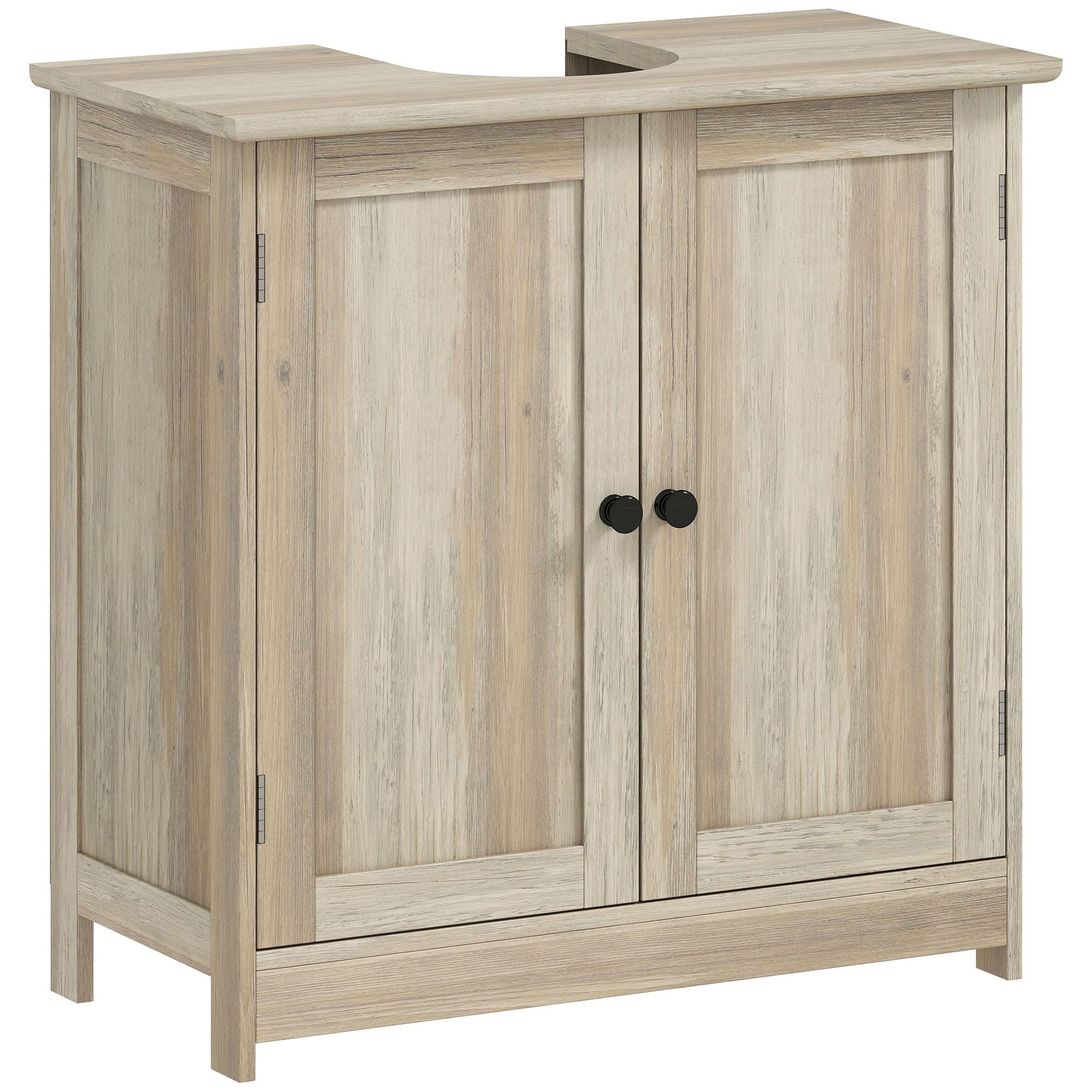HOMCOM Under-Sink Bathroom Vanity Cabinet, Weathered Gray Oak