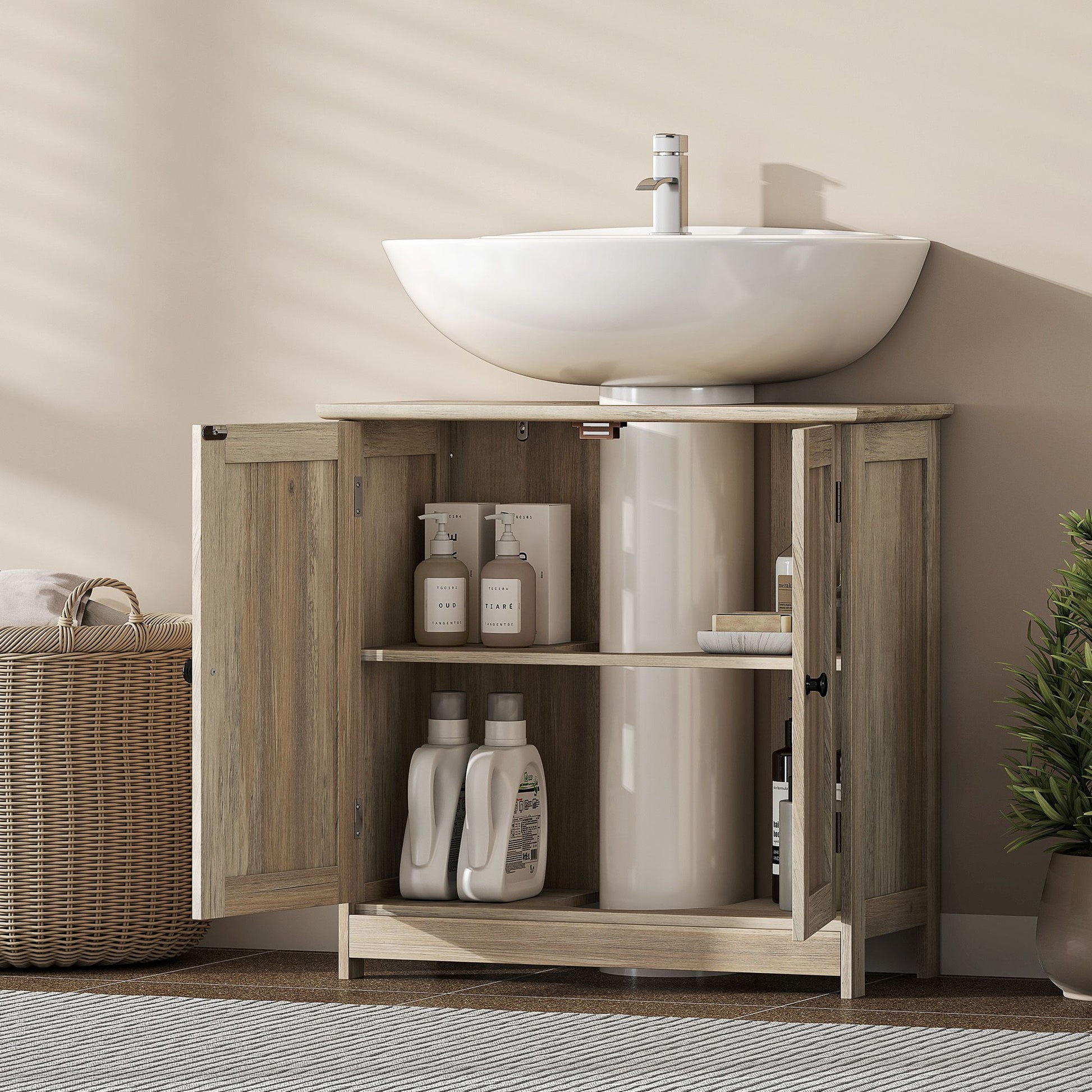 HOMCOM Under-Sink Bathroom Vanity Cabinet, Weathered Gray Oak