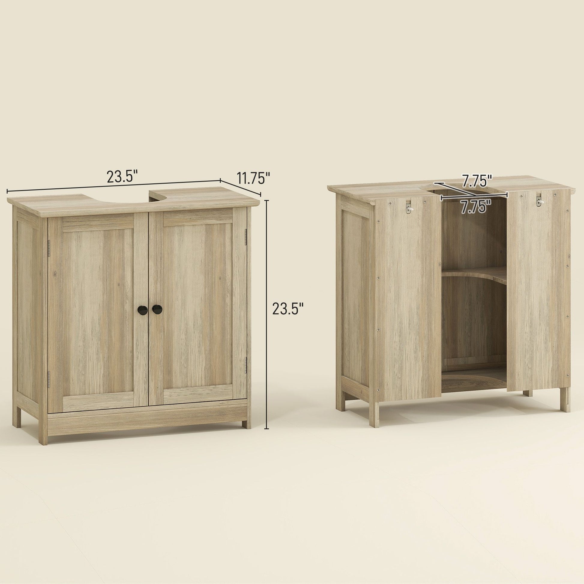 HOMCOM Under-Sink Bathroom Vanity Cabinet, Weathered Gray Oak