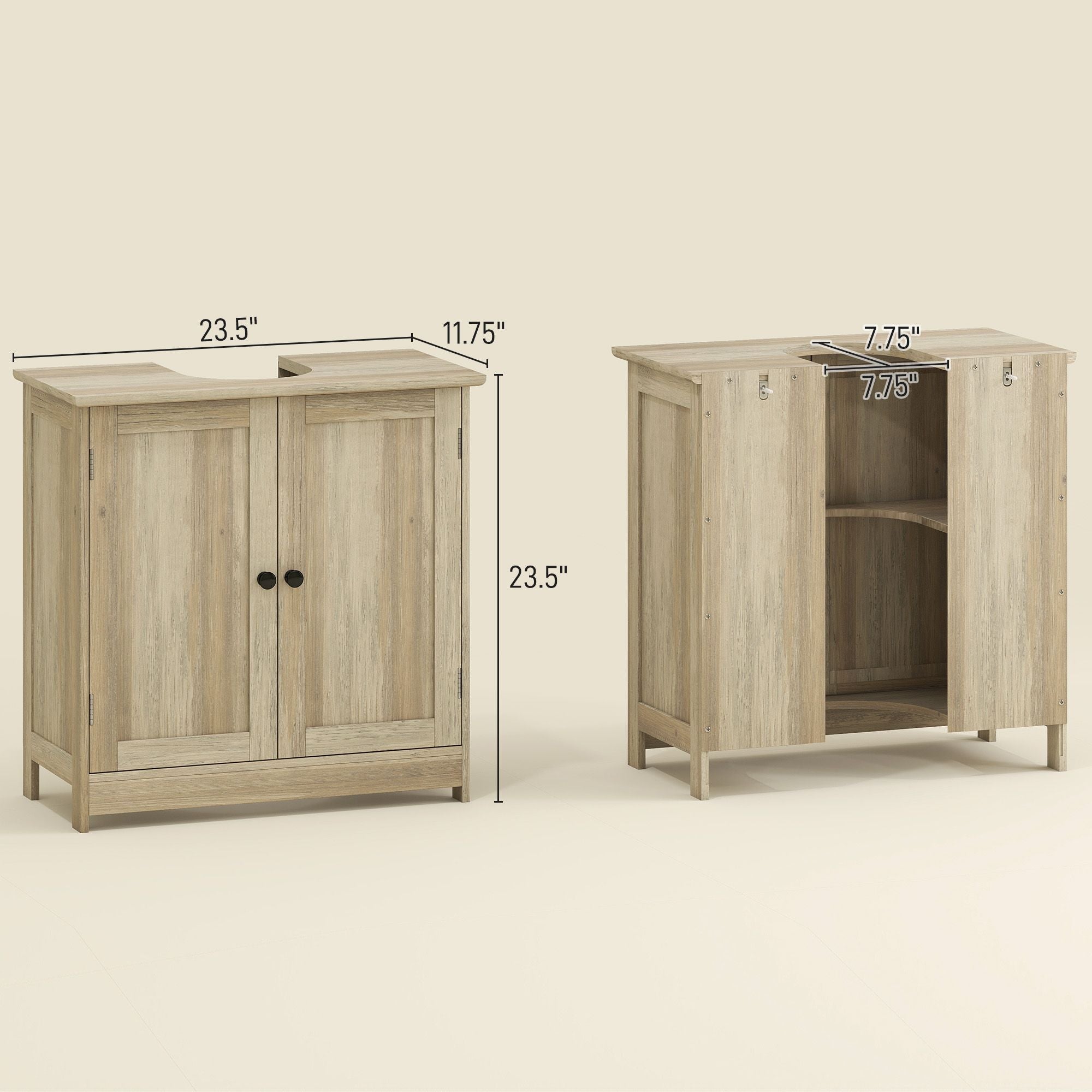 HOMCOM Under-Sink Bathroom Vanity Cabinet, Weathered Gray Oak
