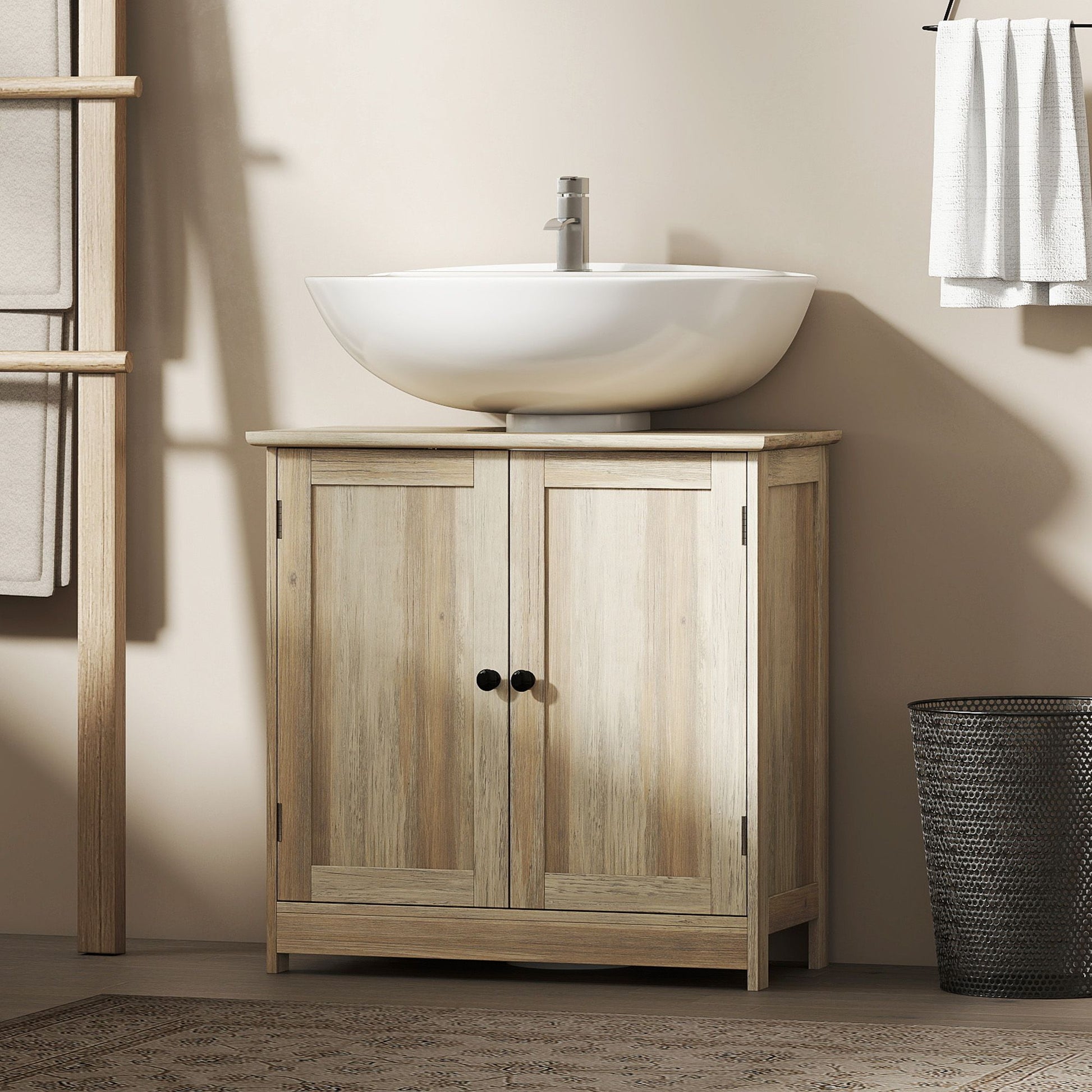 HOMCOM Under-Sink Bathroom Vanity Cabinet, Weathered Gray Oak