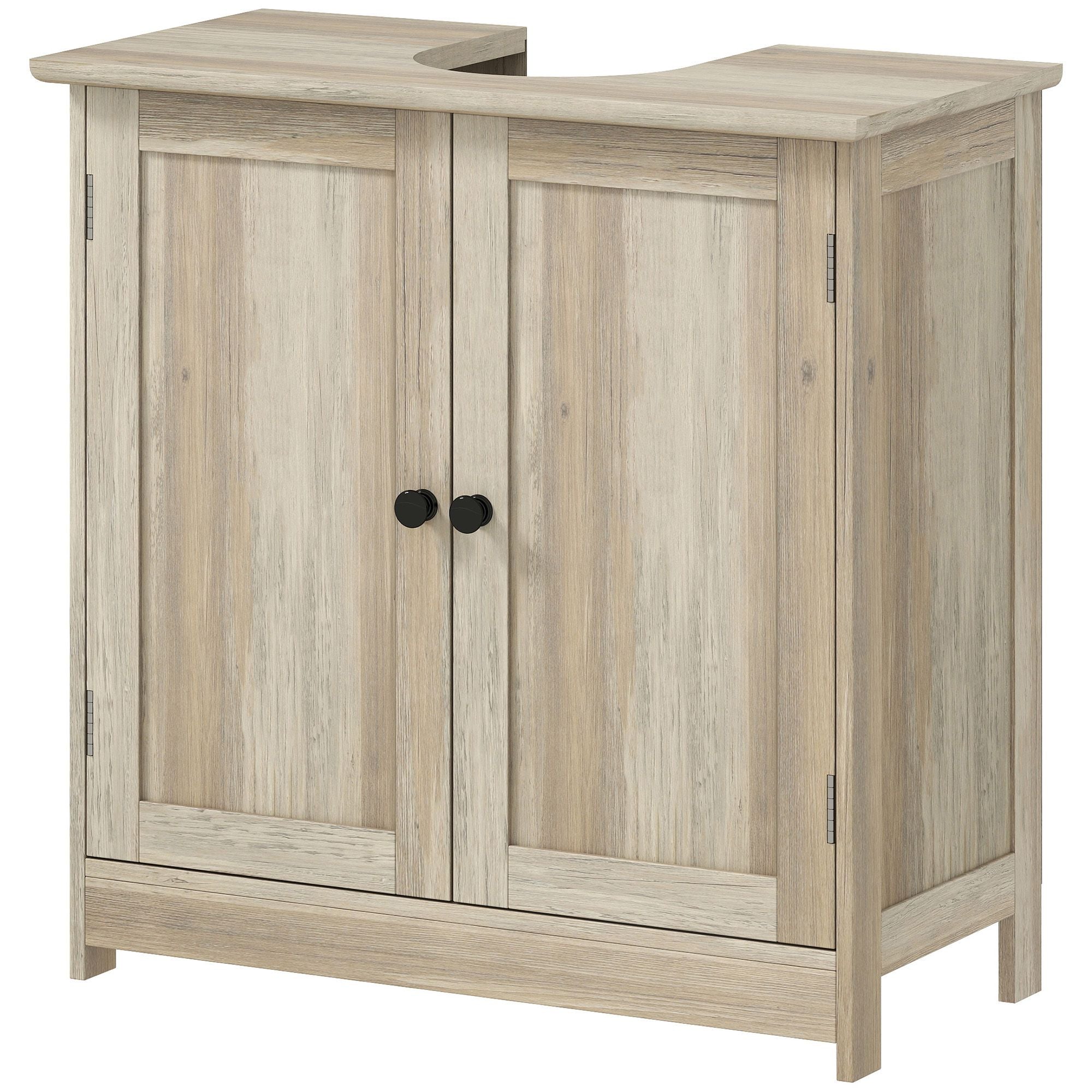 HOMCOM Under-Sink Bathroom Vanity Cabinet, Weathered Gray Oak