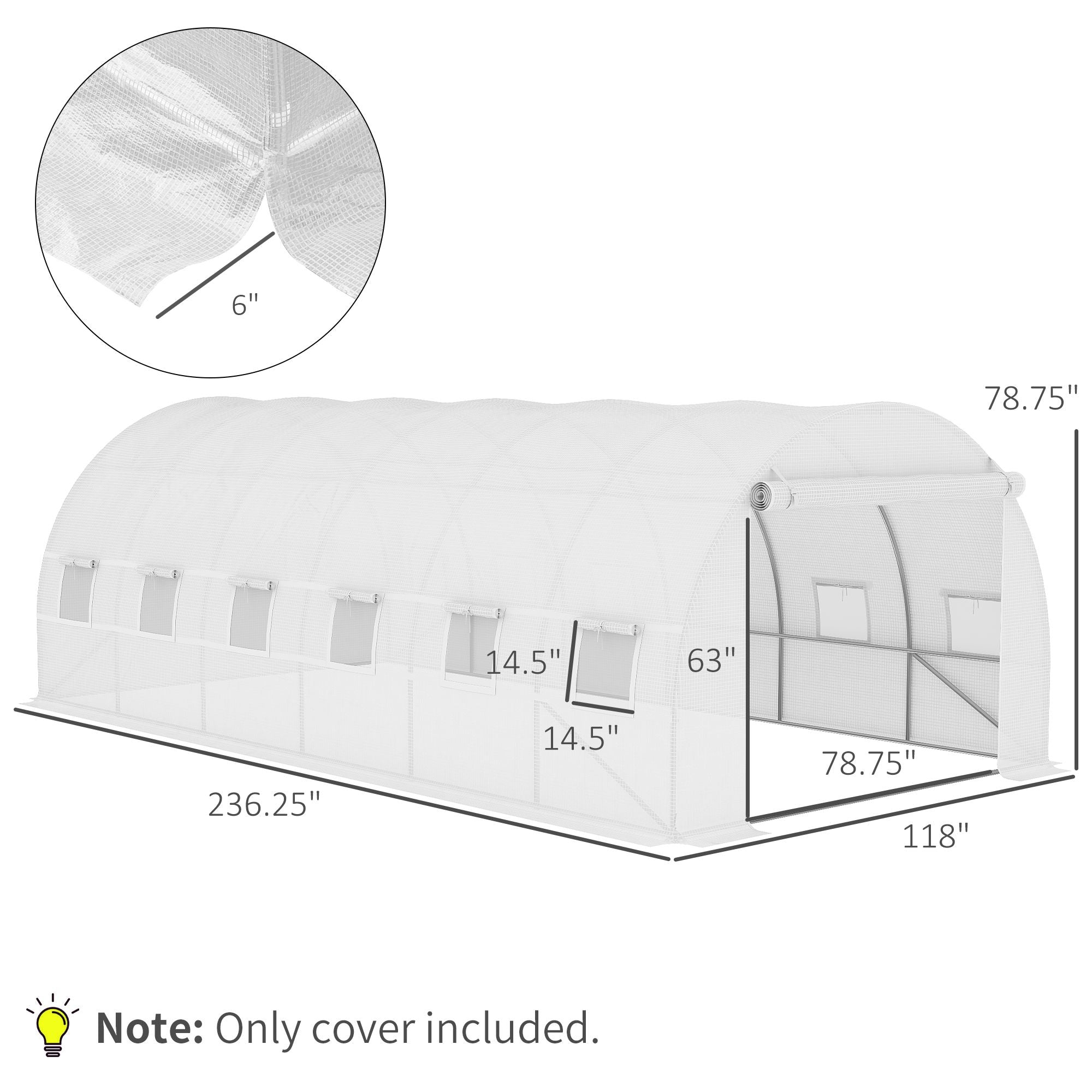 Outsunny 20 x 10 x 7 ft Greenhouse Replacement Cover, White
