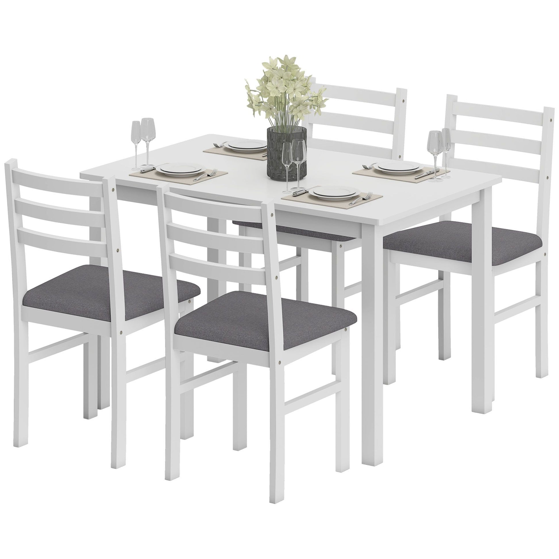 HOMCOM 5-Piece Farmhouse Dining Table and Chair Set, White & Gray