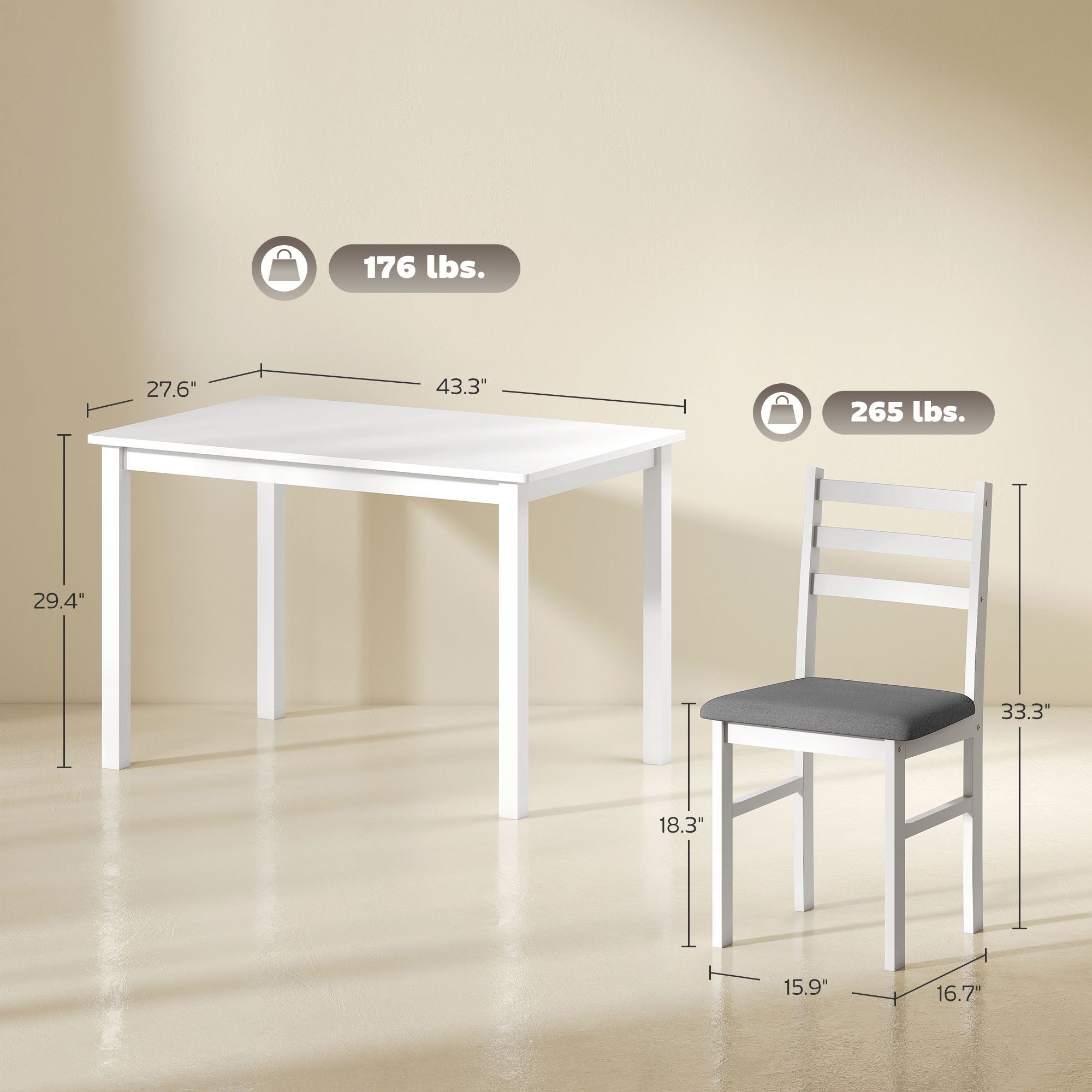 HOMCOM 5-Piece Farmhouse Dining Table and Chair Set, White & Gray