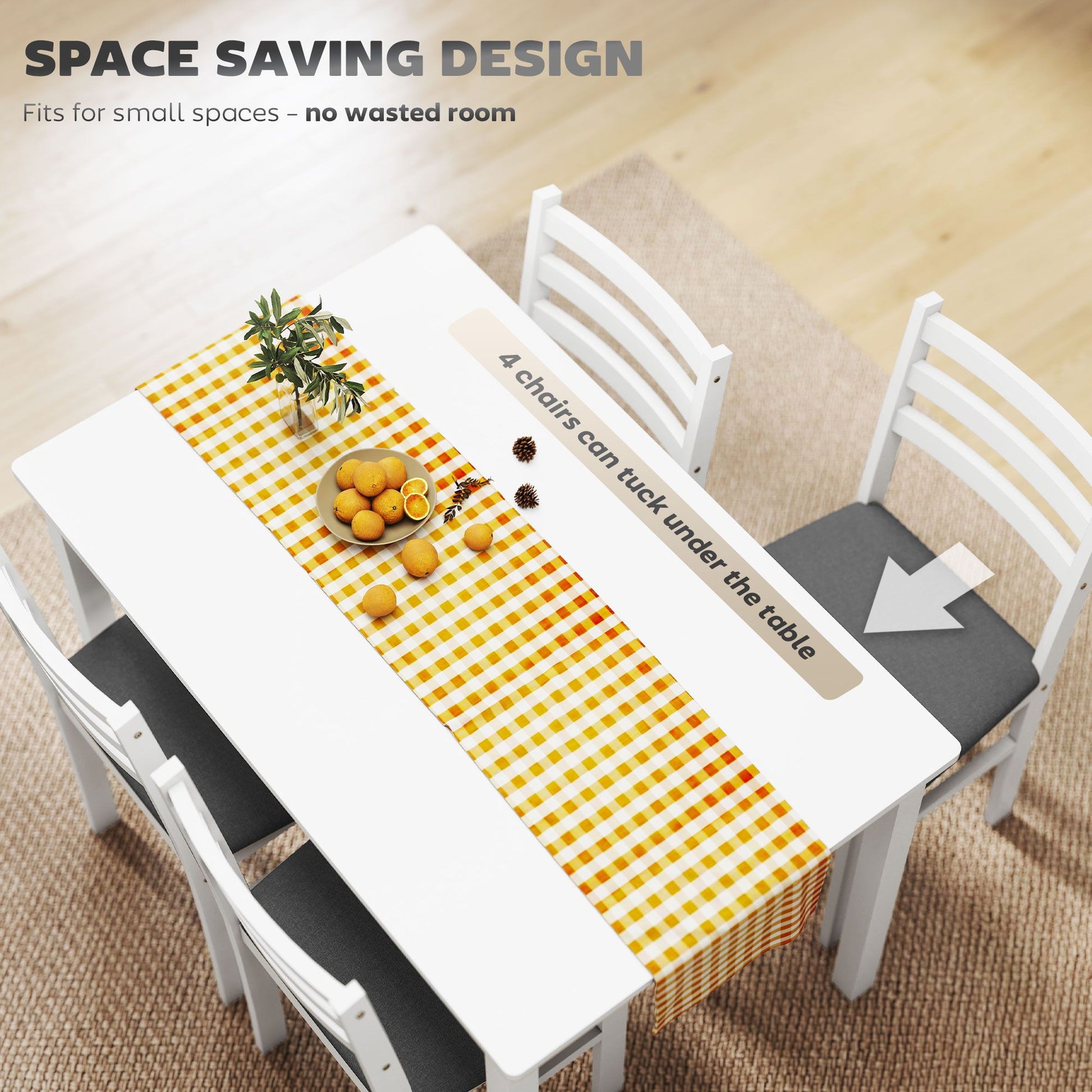 HOMCOM 5-Piece Farmhouse Dining Table and Chair Set, White & Gray