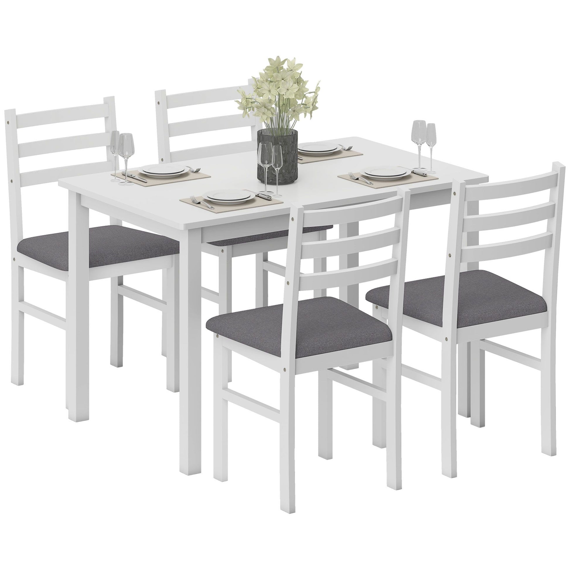 HOMCOM 5-Piece Farmhouse Dining Table and Chair Set, White & Gray