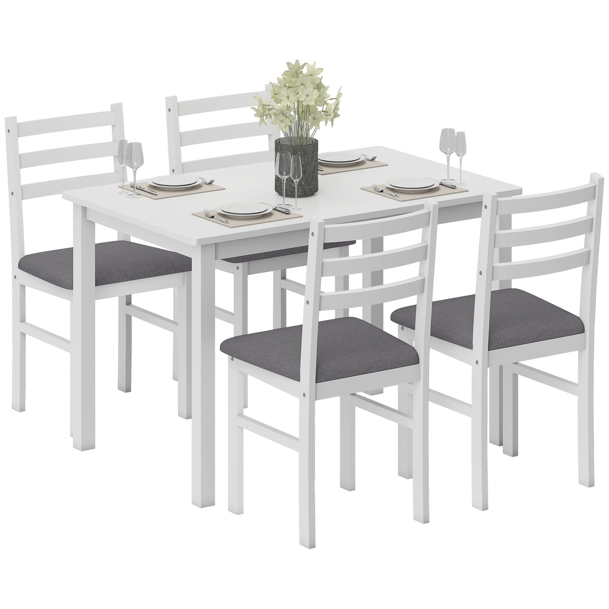 HOMCOM 5-Piece Farmhouse Dining Table and Chair Set, White & Gray