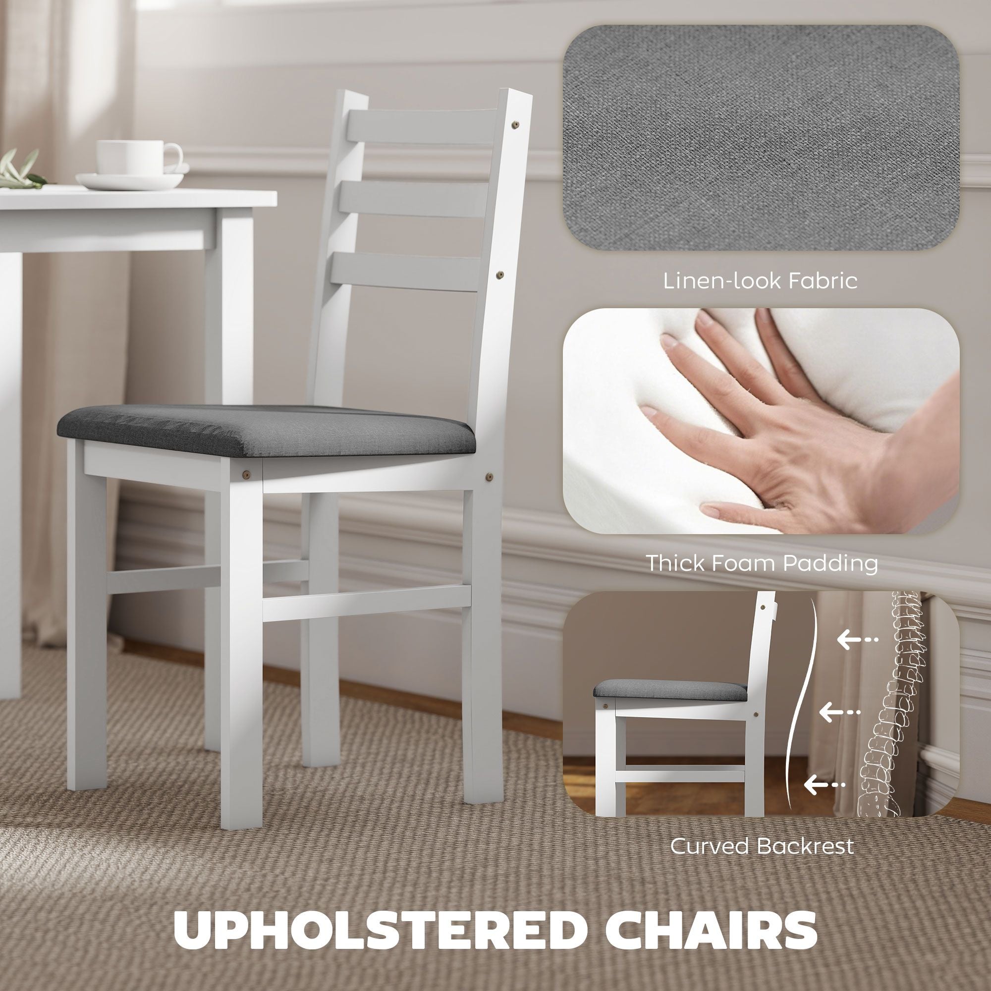 HOMCOM 5-Piece Farmhouse Dining Table and Chair Set, White & Gray
