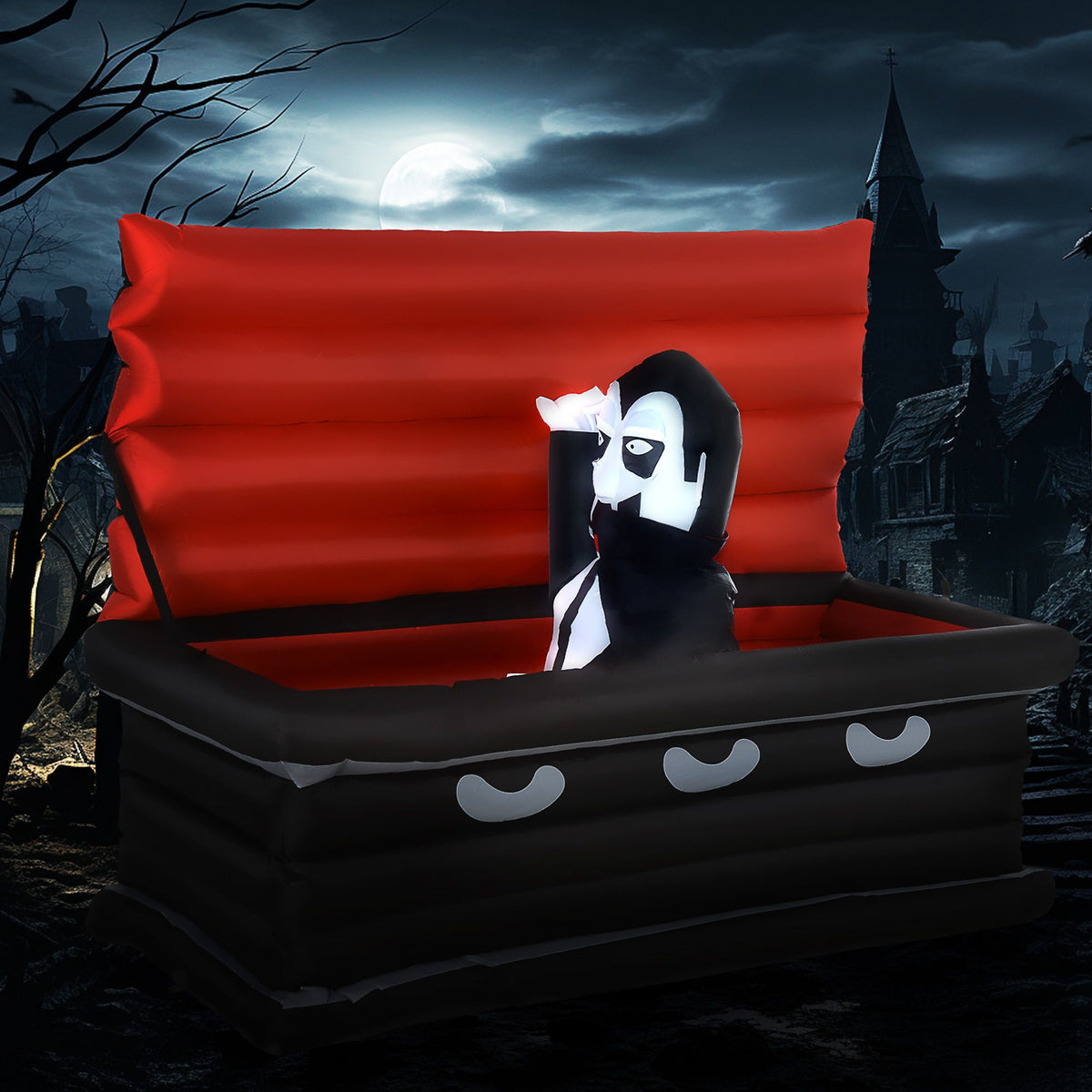 6FT W Halloween Inflatables Outdoor Decorations Vampire and Giant Coffin, Blow Up LED Yard Decor, for Garden, Lawn, Party, Holiday - product view 2