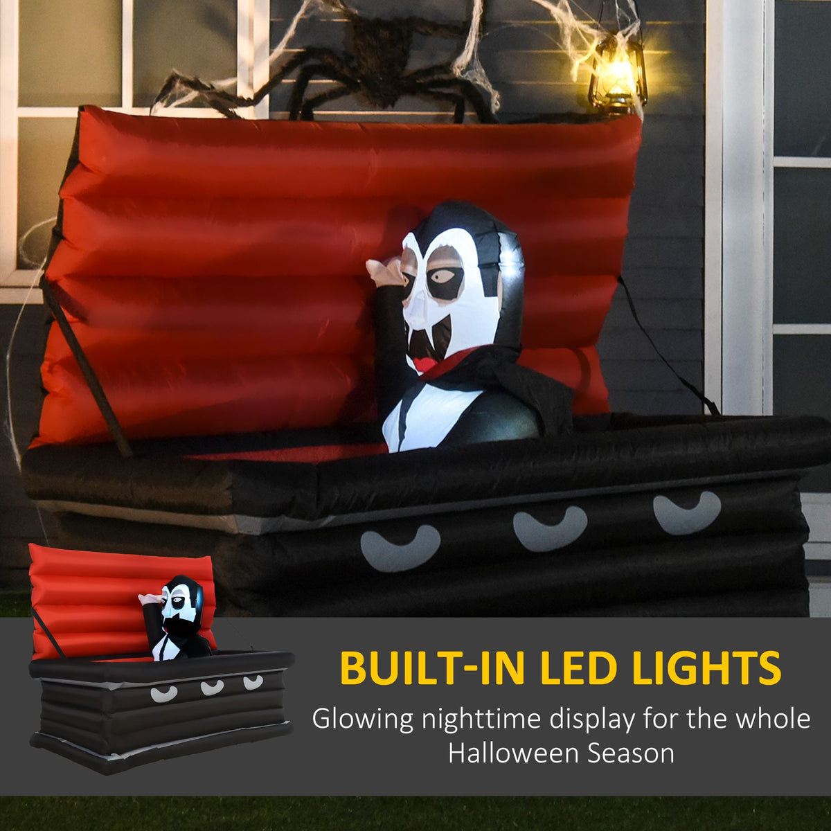 6FT W Halloween Inflatables Outdoor Decorations Vampire and Giant Coffin, Blow Up LED Yard Decor, for Garden, Lawn, Party, Holiday - product view 5