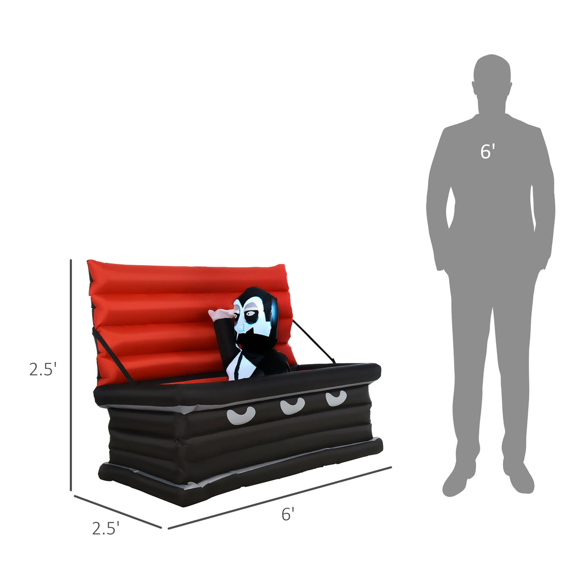 6FT W Halloween Inflatables Outdoor Decorations Vampire and Giant Coffin, Blow Up LED Yard Decor, for Garden, Lawn, Party, Holiday - product view 3