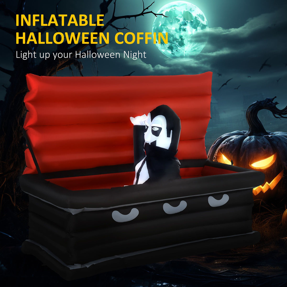 6FT W Halloween Inflatables Outdoor Decorations Vampire and Giant Coffin, Blow Up LED Yard Decor, for Garden, Lawn, Party, Holiday - product view 4