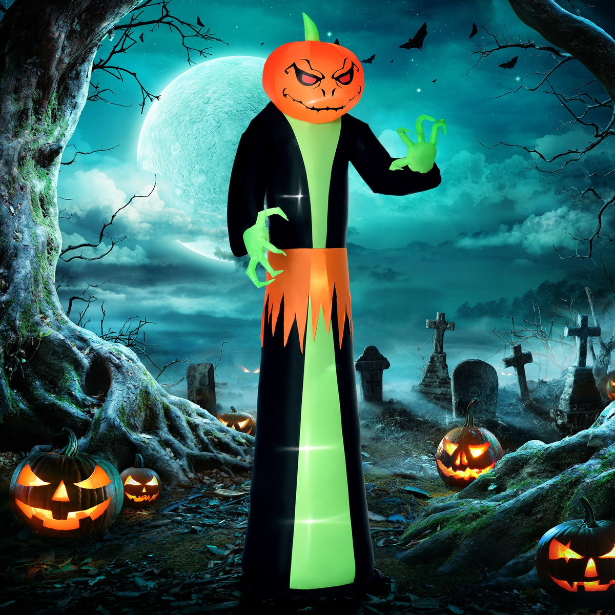 9' Halloween Inflatables Outdoor Decorations Pumpkin Head Ghost, Blow Up LED Yard Decor for Garden, Lawn, Party, Holiday, Waterproof - product view 10