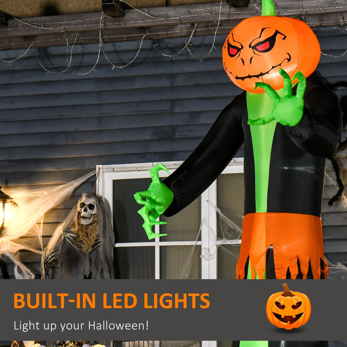 9' Halloween Inflatables Outdoor Decorations Pumpkin Head Ghost, Blow Up LED Yard Decor for Garden, Lawn, Party, Holiday, Waterproof - product view 5