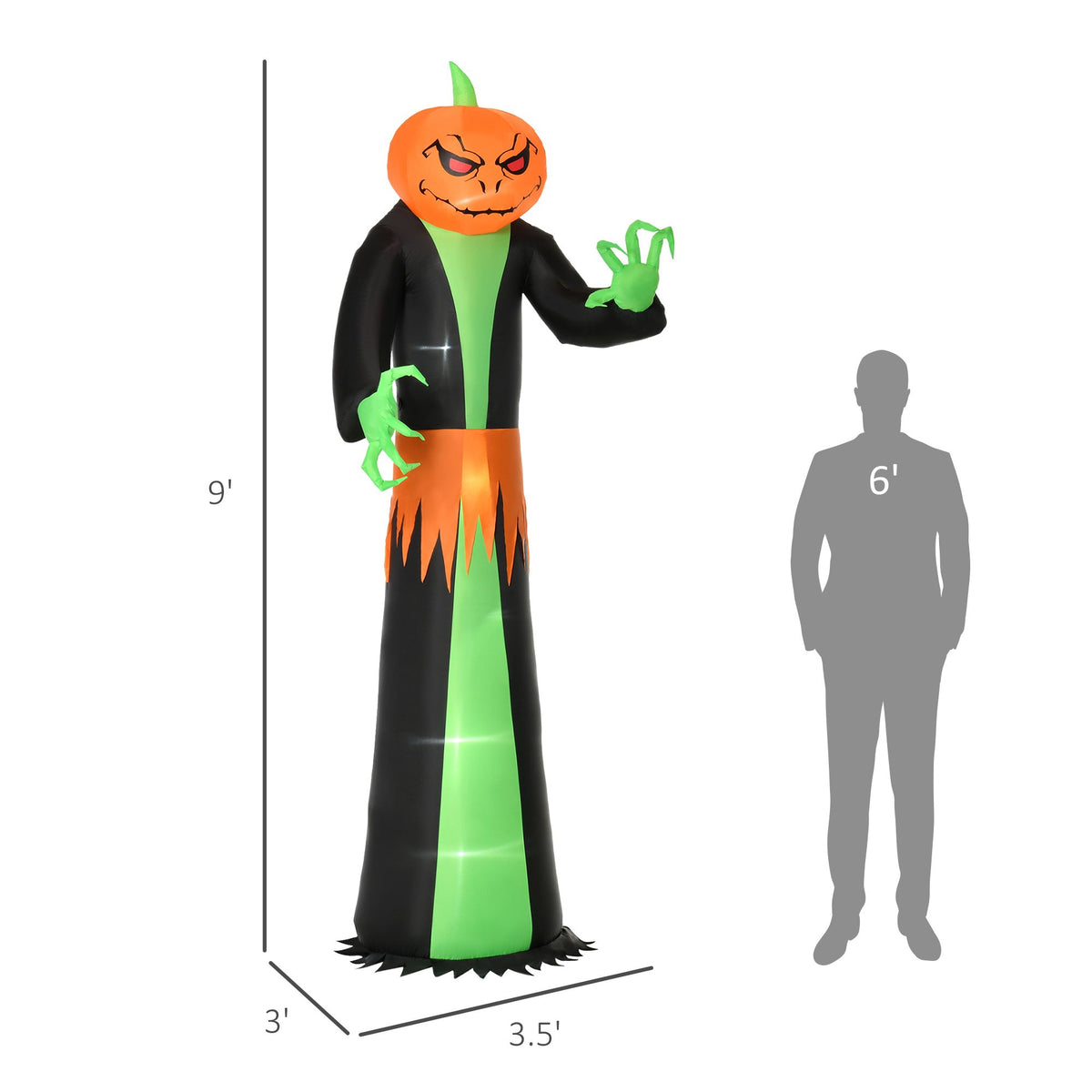 9' Halloween Inflatables Outdoor Decorations Pumpkin Head Ghost, Blow Up LED Yard Decor for Garden, Lawn, Party, Holiday, Waterproof - product view 3