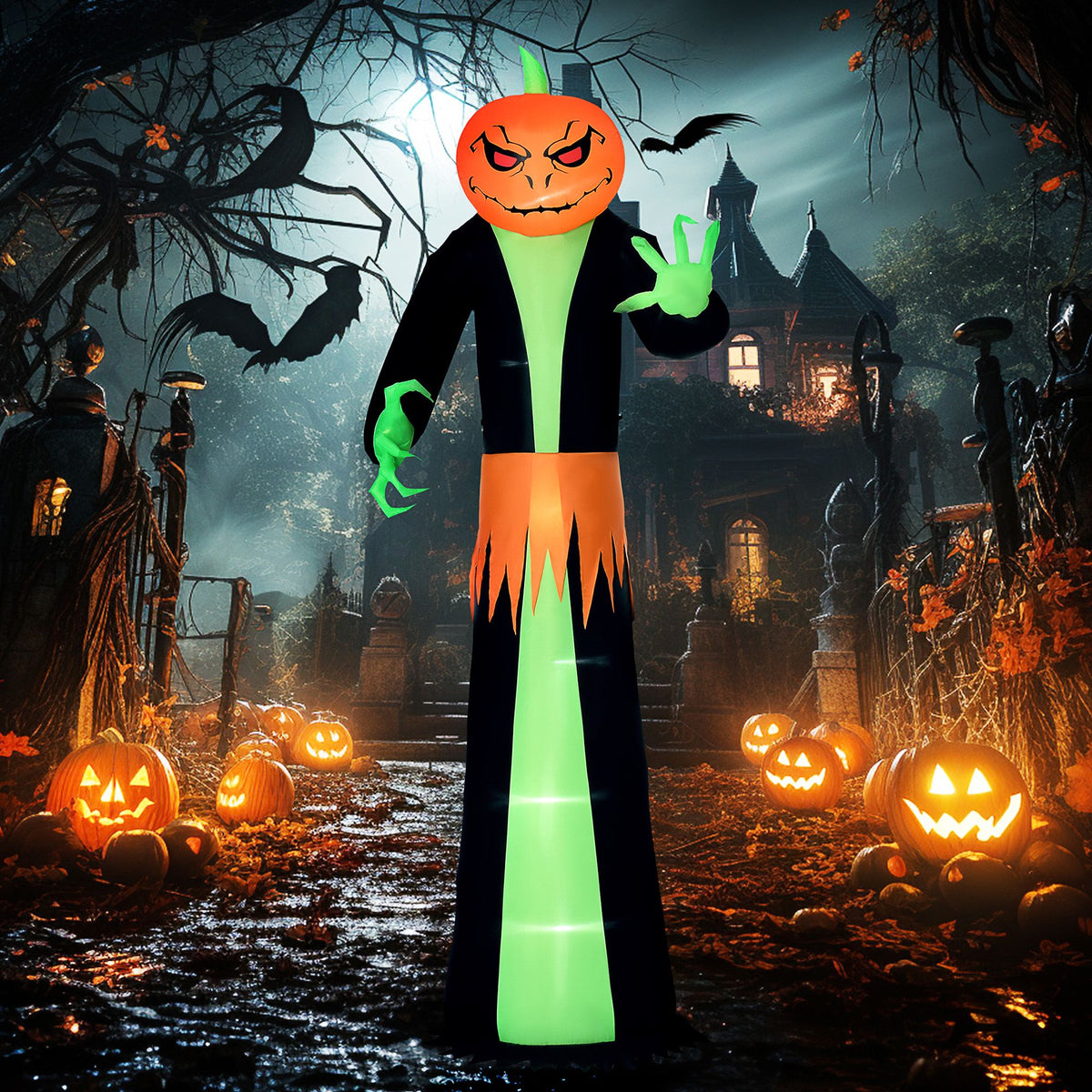 9' Halloween Inflatables Outdoor Decorations Pumpkin Head Ghost, Blow Up LED Yard Decor for Garden, Lawn, Party, Holiday, Waterproof - product view 2