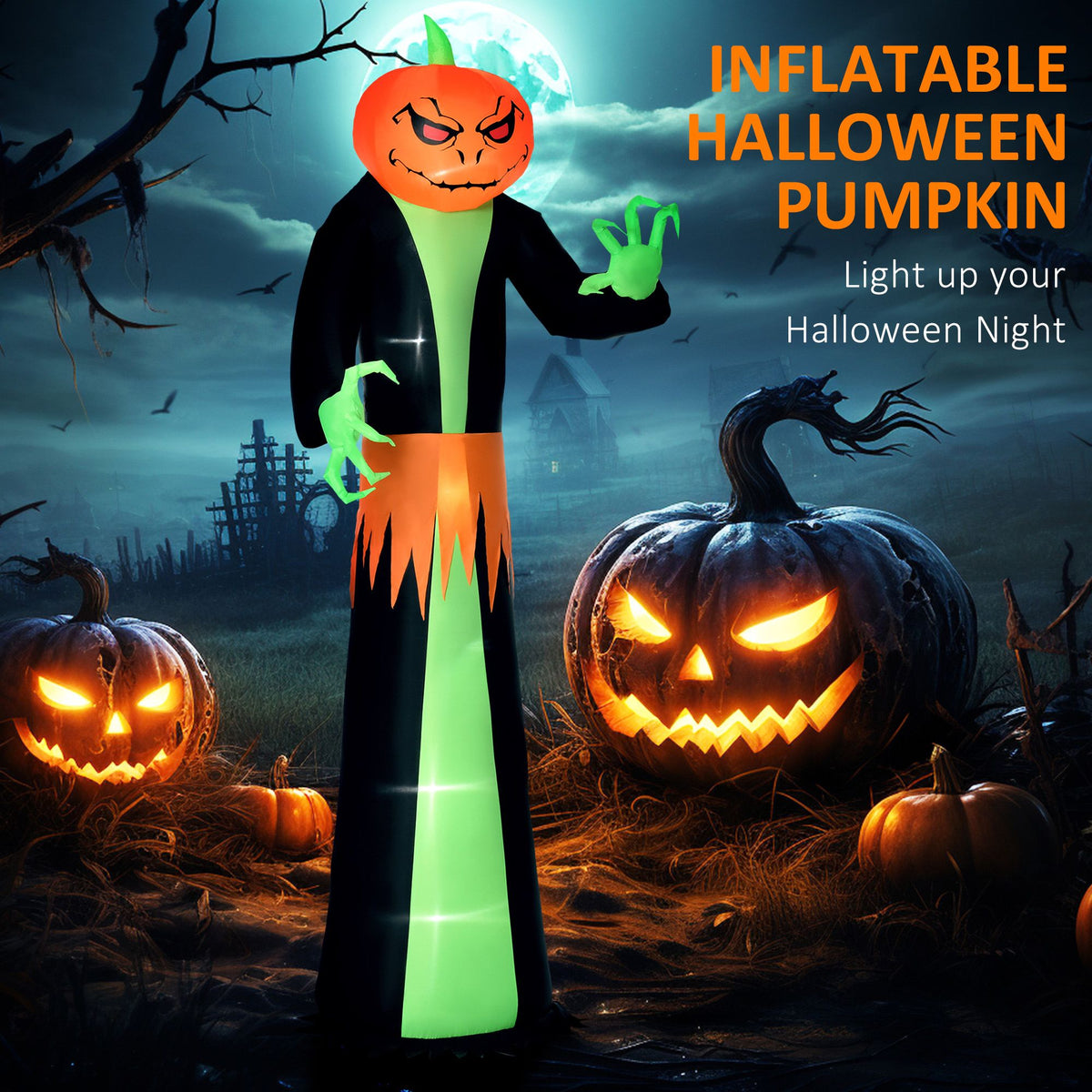 9' Halloween Inflatables Outdoor Decorations Pumpkin Head Ghost, Blow Up LED Yard Decor for Garden, Lawn, Party, Holiday, Waterproof - product view 4
