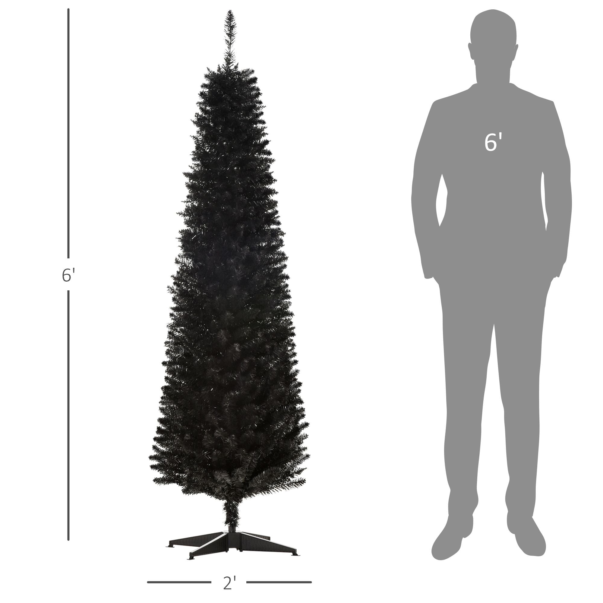 HOMCOM 6 ft Slim Artificial Pencil Christmas Tree, Black - product view 3
