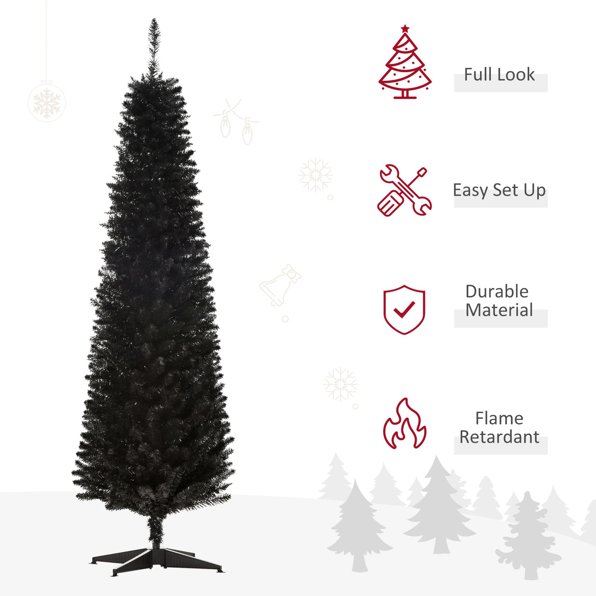 HOMCOM 6 ft Slim Artificial Pencil Christmas Tree, Black - product view 4
