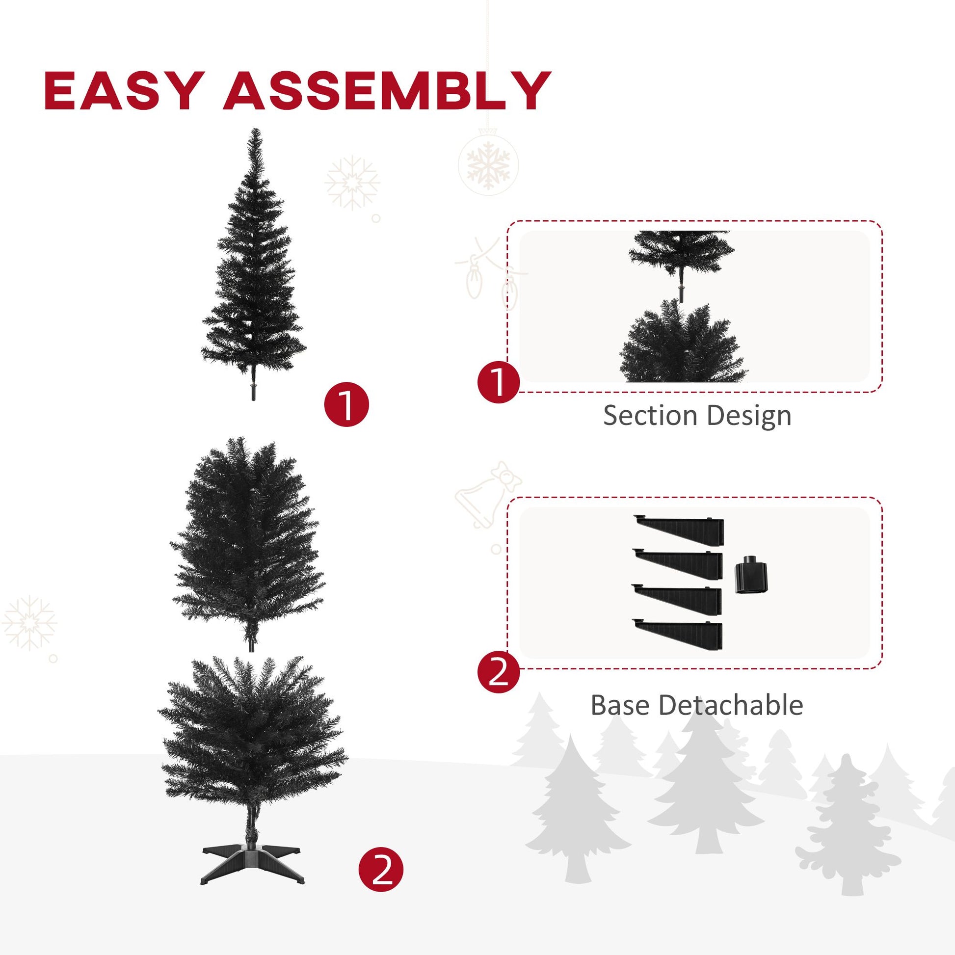 HOMCOM 6 ft Slim Artificial Pencil Christmas Tree, Black - product view 7