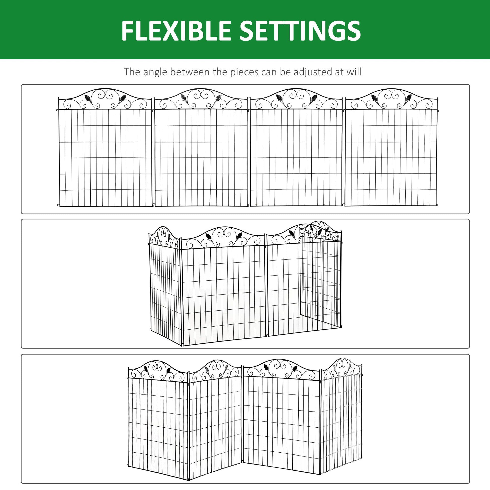 Outsunny 4-Panel No-Dig Garden Fence, Black