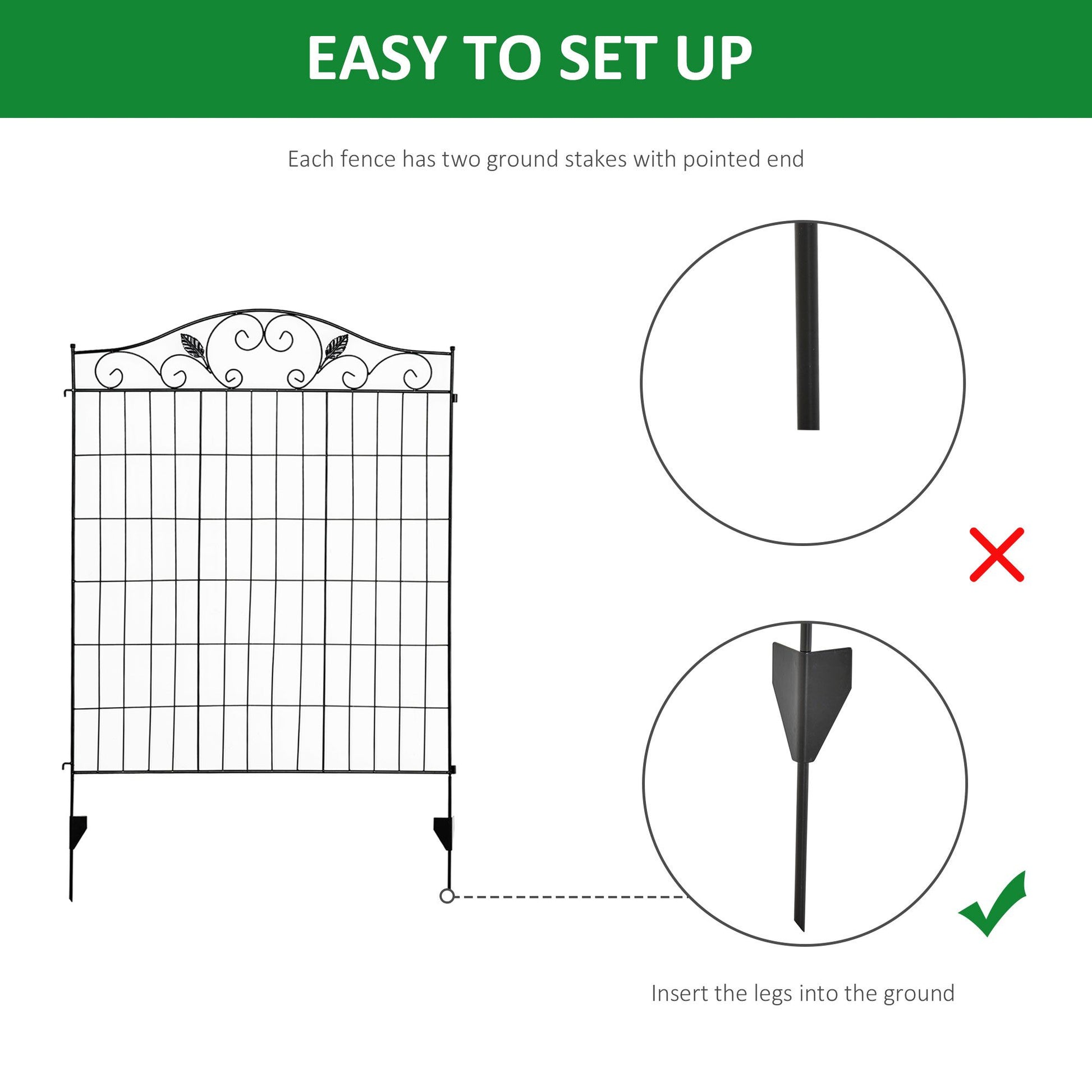 Outsunny 4-Panel No-Dig Garden Fence, Black