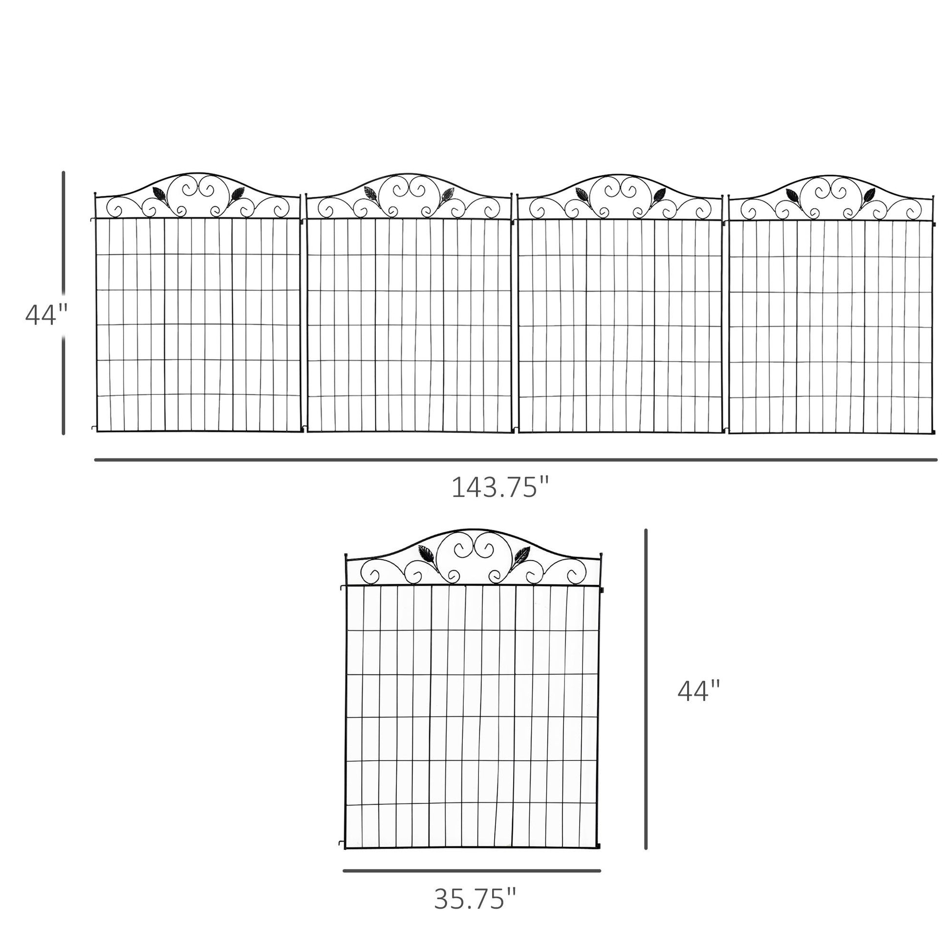 Outsunny 4-Panel No-Dig Garden Fence, Black