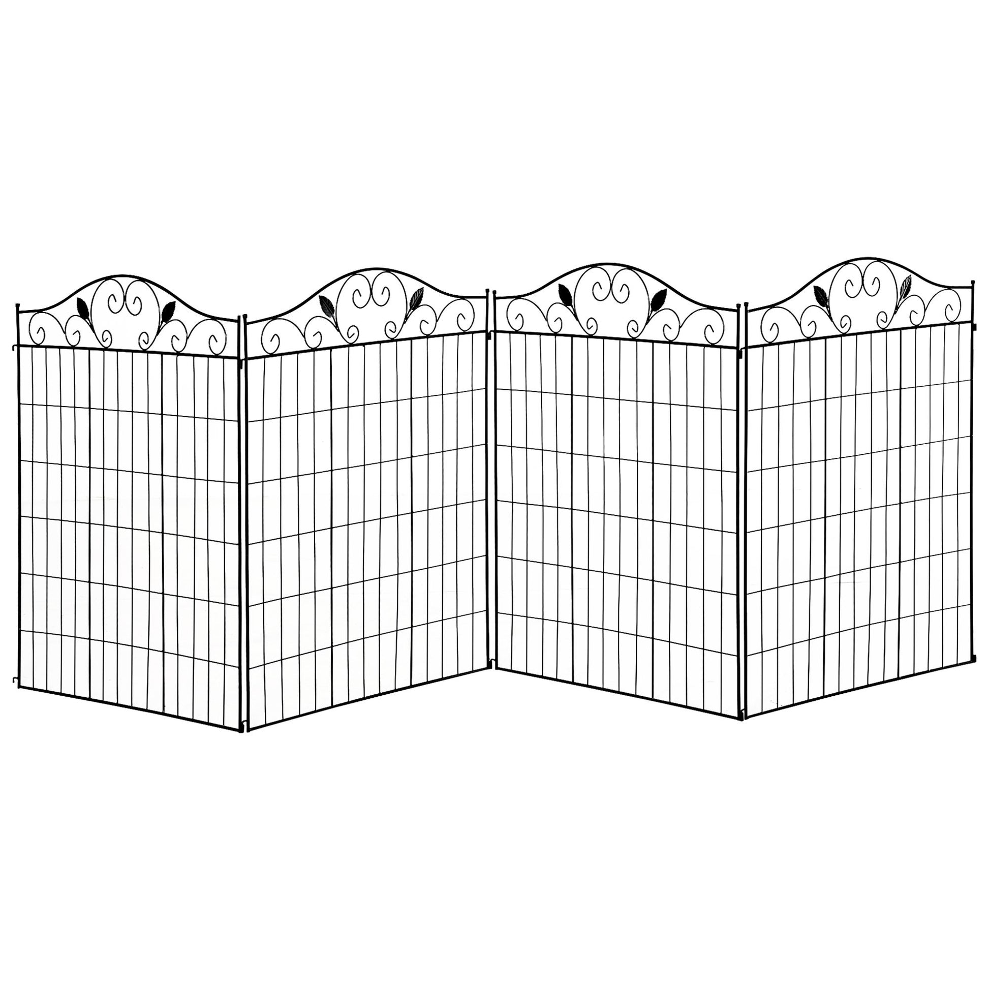 Outsunny 4-Panel No-Dig Garden Fence, Black