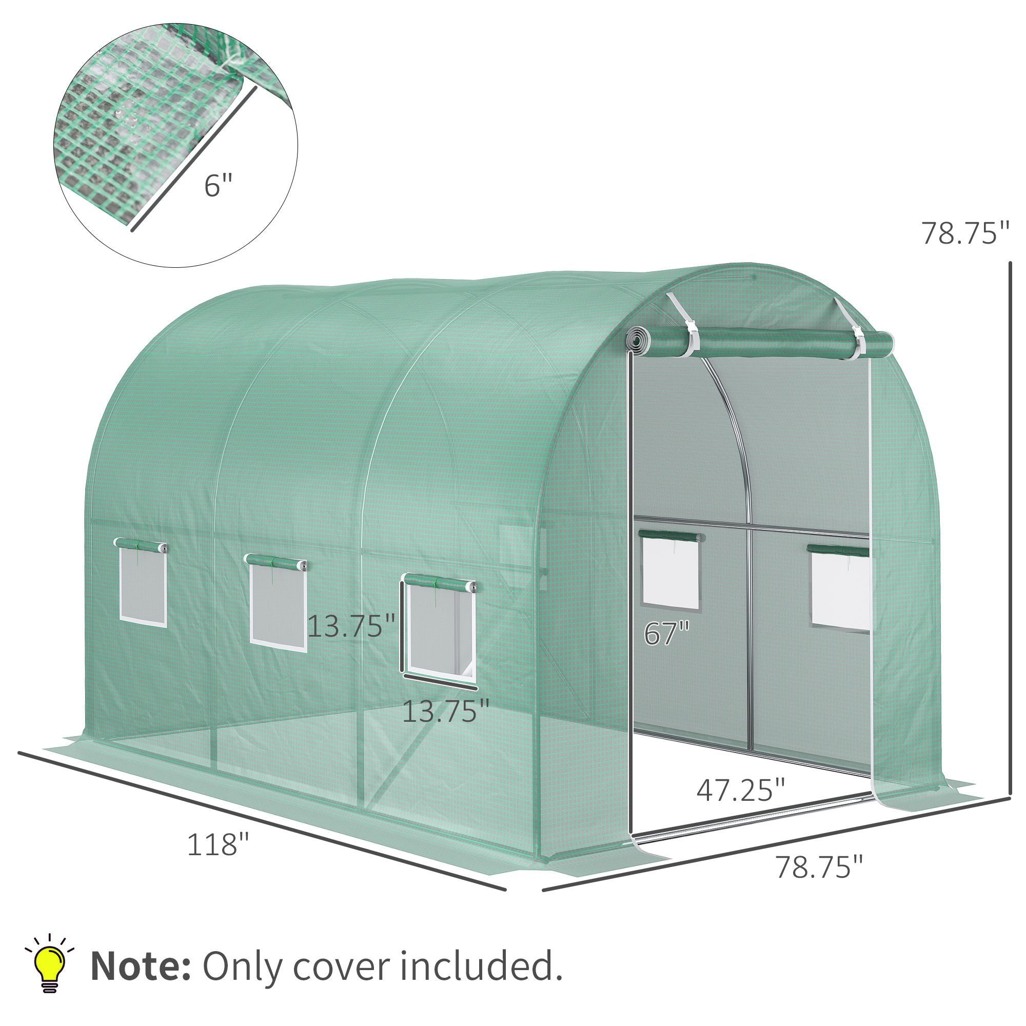 Outsunny 10 x 6.6 x 6.6 ft Greenhouse Replacement Cover, Green