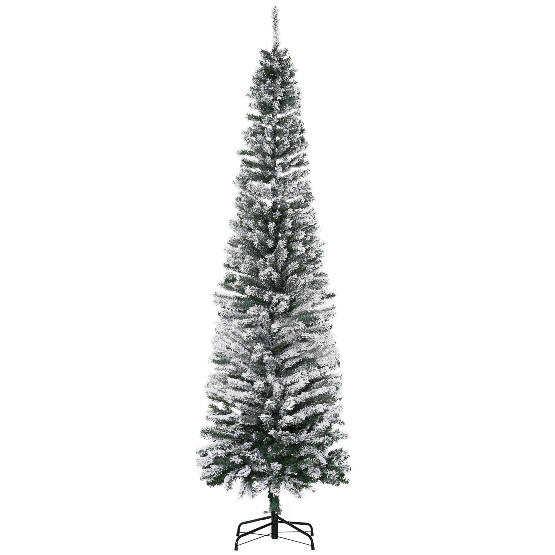 HOMCOM 7.5 ft Snow-Flocked Slim Artificial Christmas Tree, Green