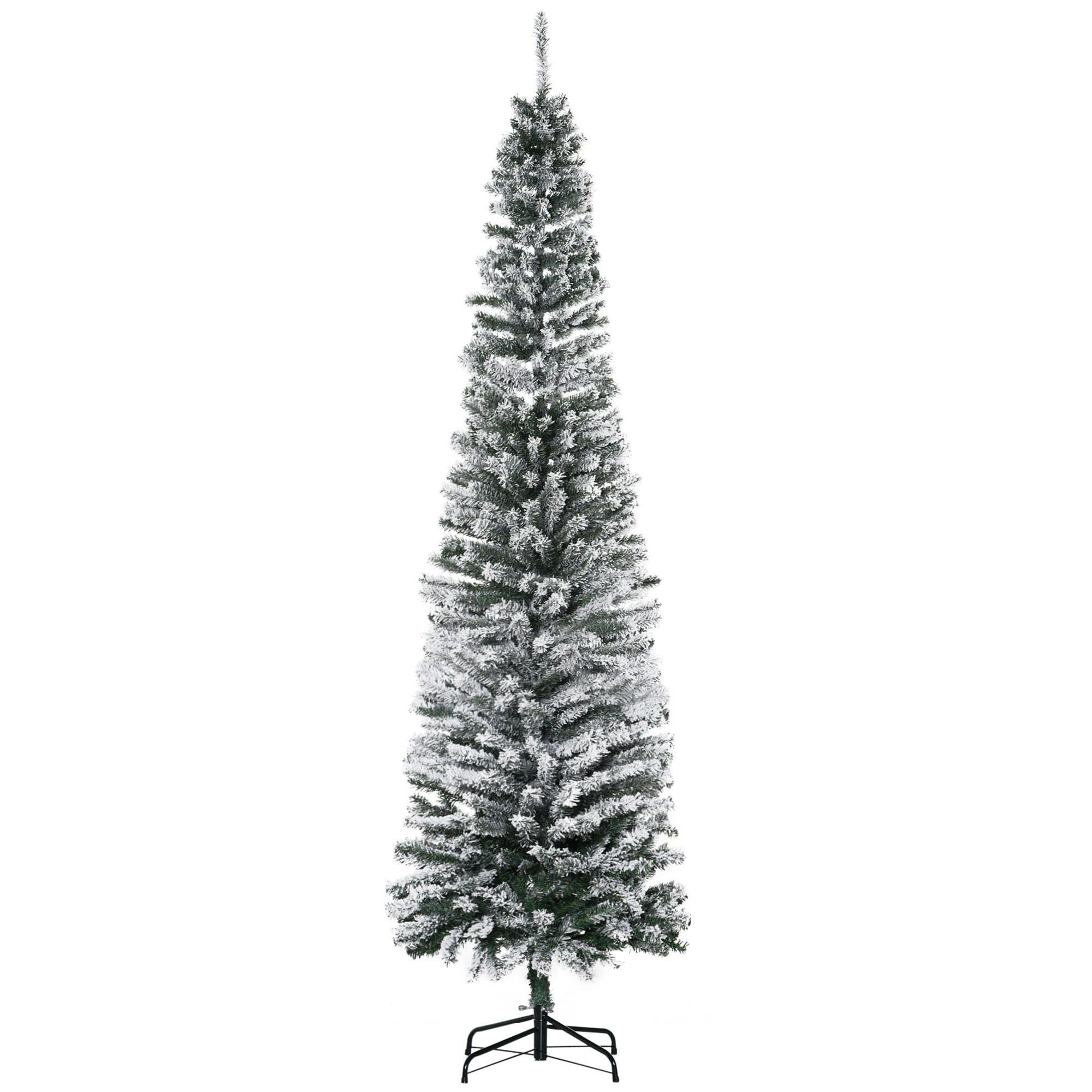 HOMCOM 7.5 ft Snow-Flocked Slim Artificial Christmas Tree, Green