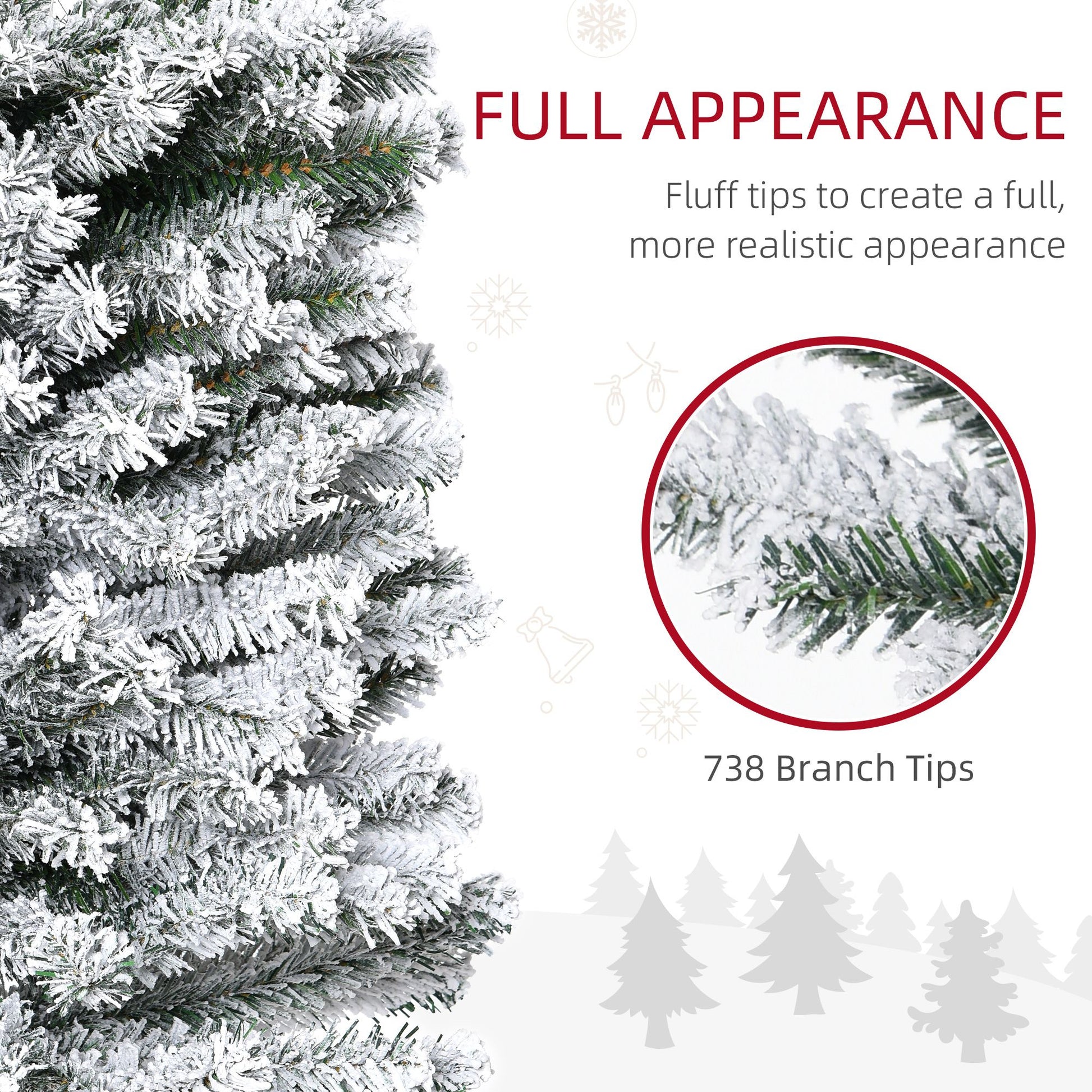 HOMCOM 7.5 ft Snow-Flocked Slim Artificial Christmas Tree, Green