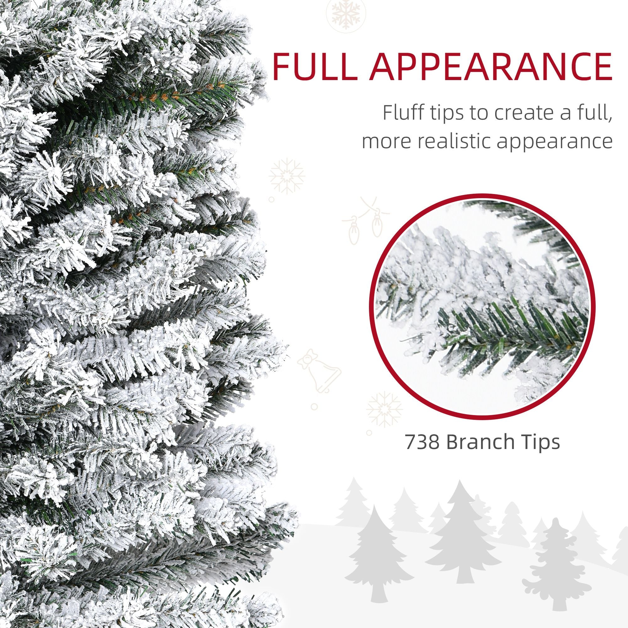 HOMCOM 7.5 ft Snow-Flocked Slim Artificial Christmas Tree, Green