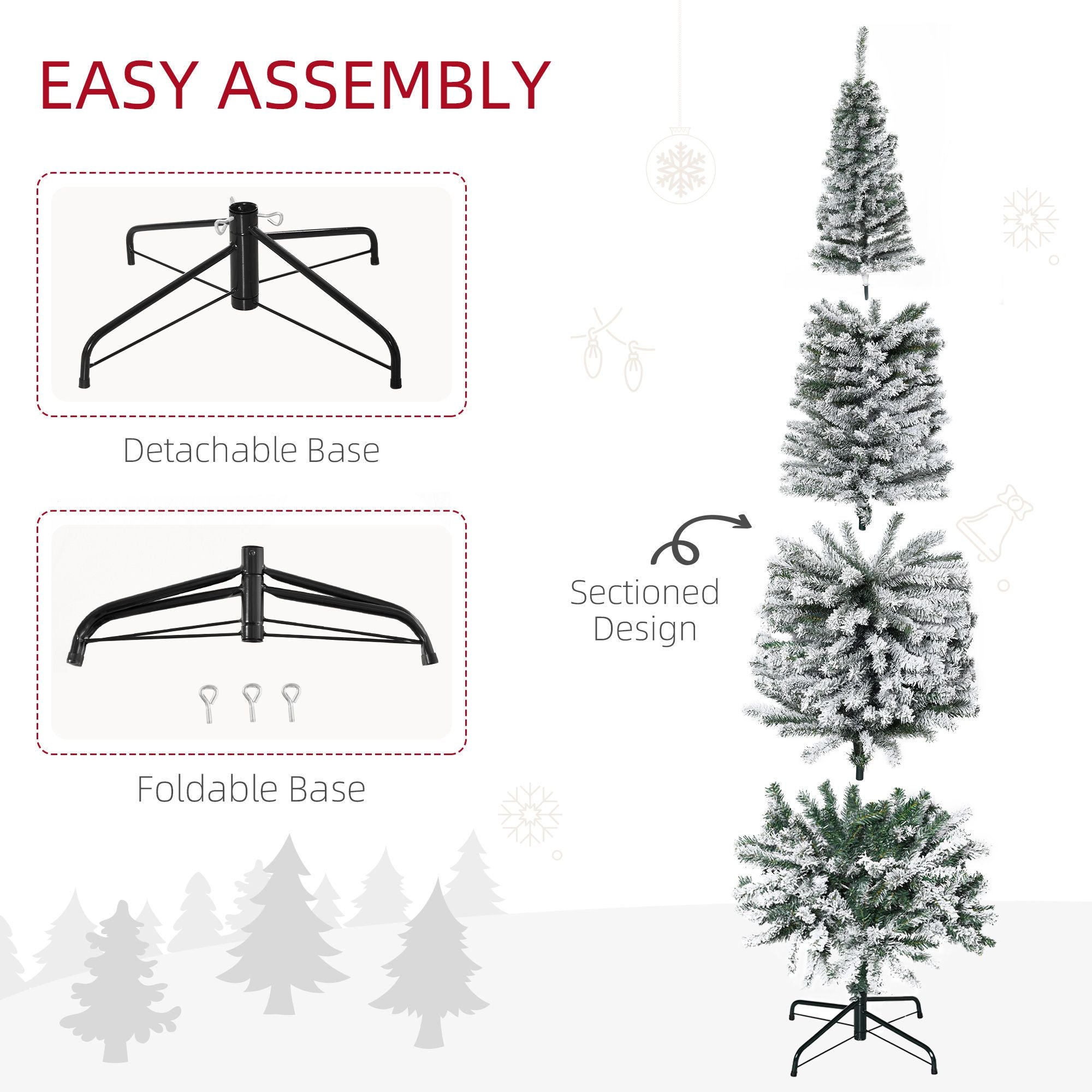 HOMCOM 7.5 ft Snow-Flocked Slim Artificial Christmas Tree, Green