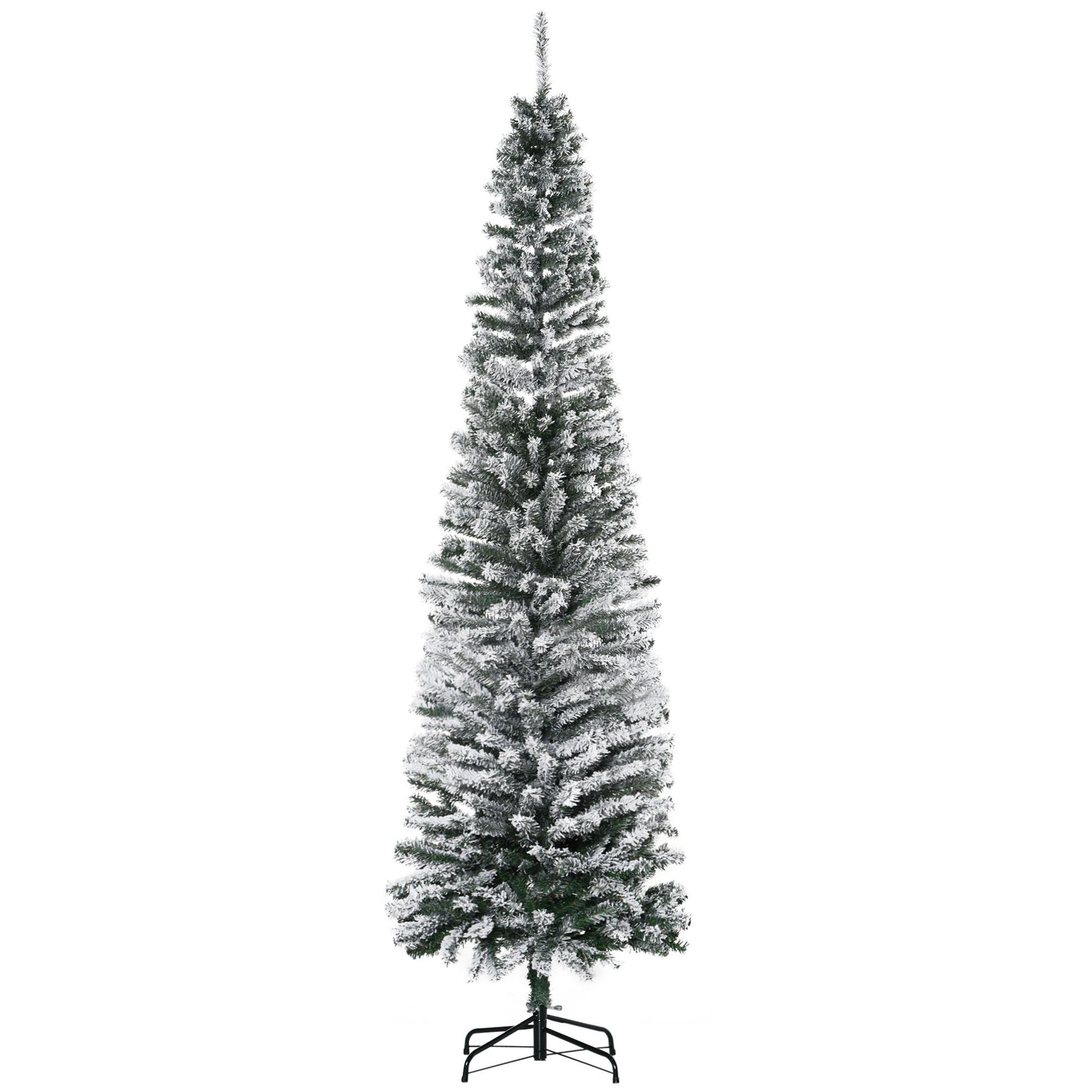 HOMCOM 7.5 ft Snow-Flocked Slim Artificial Christmas Tree, Green