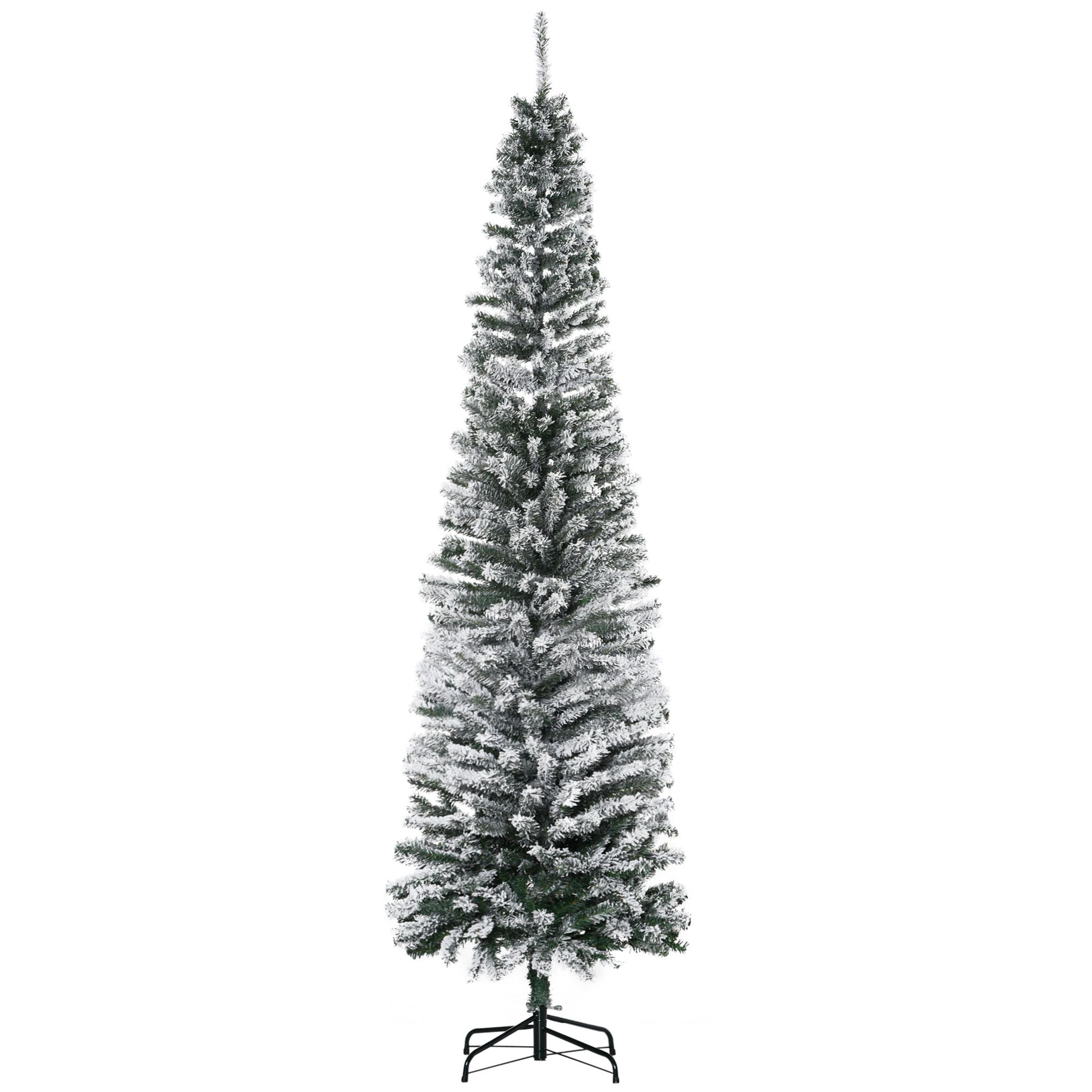 HOMCOM 7.5 ft Snow-Flocked Slim Artificial Christmas Tree, Green