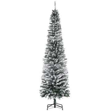 HOMCOM 7.5 ft Snow-Flocked Slim Artificial Christmas Tree, Green