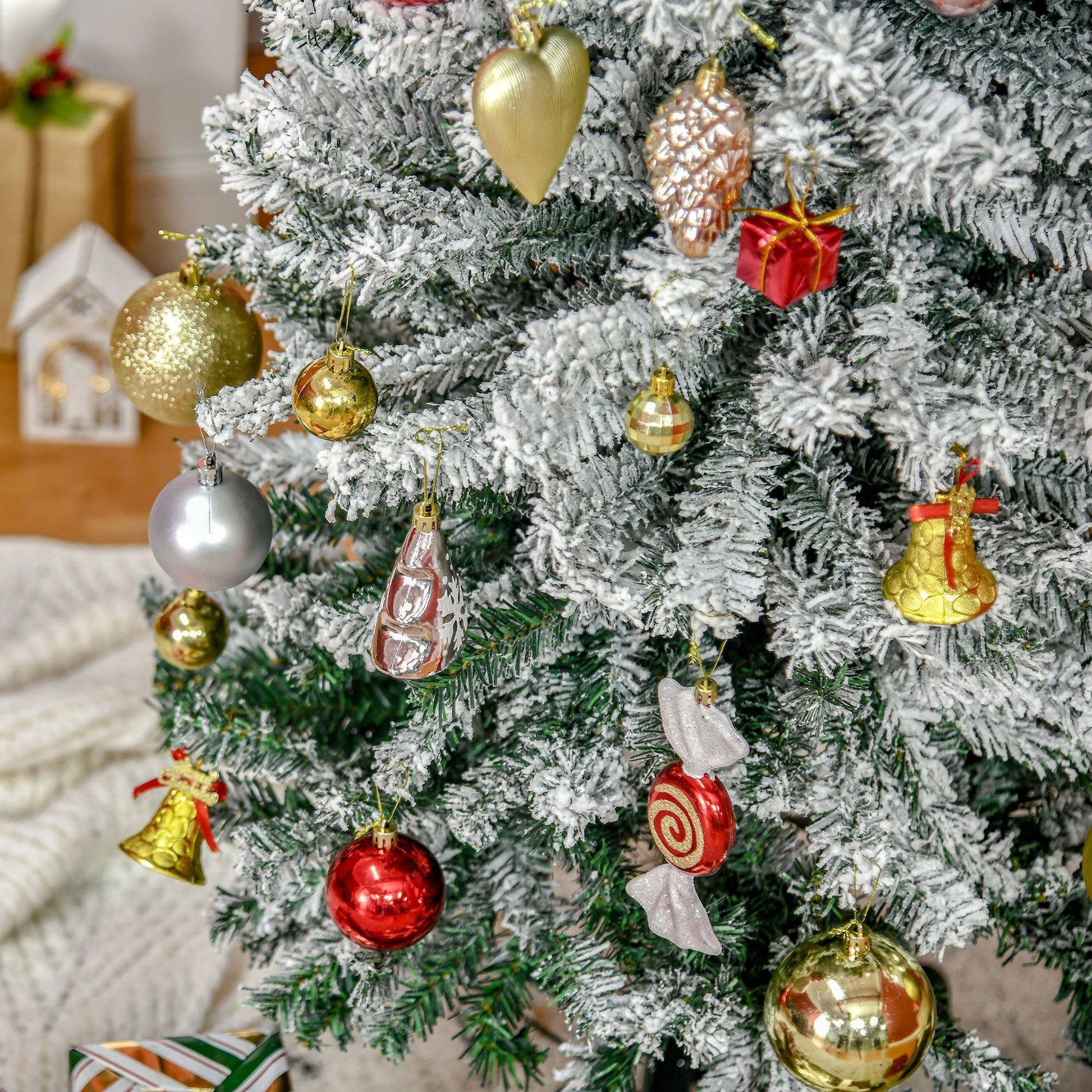 HOMCOM 7.5 ft Snow-Flocked Slim Artificial Christmas Tree, Green