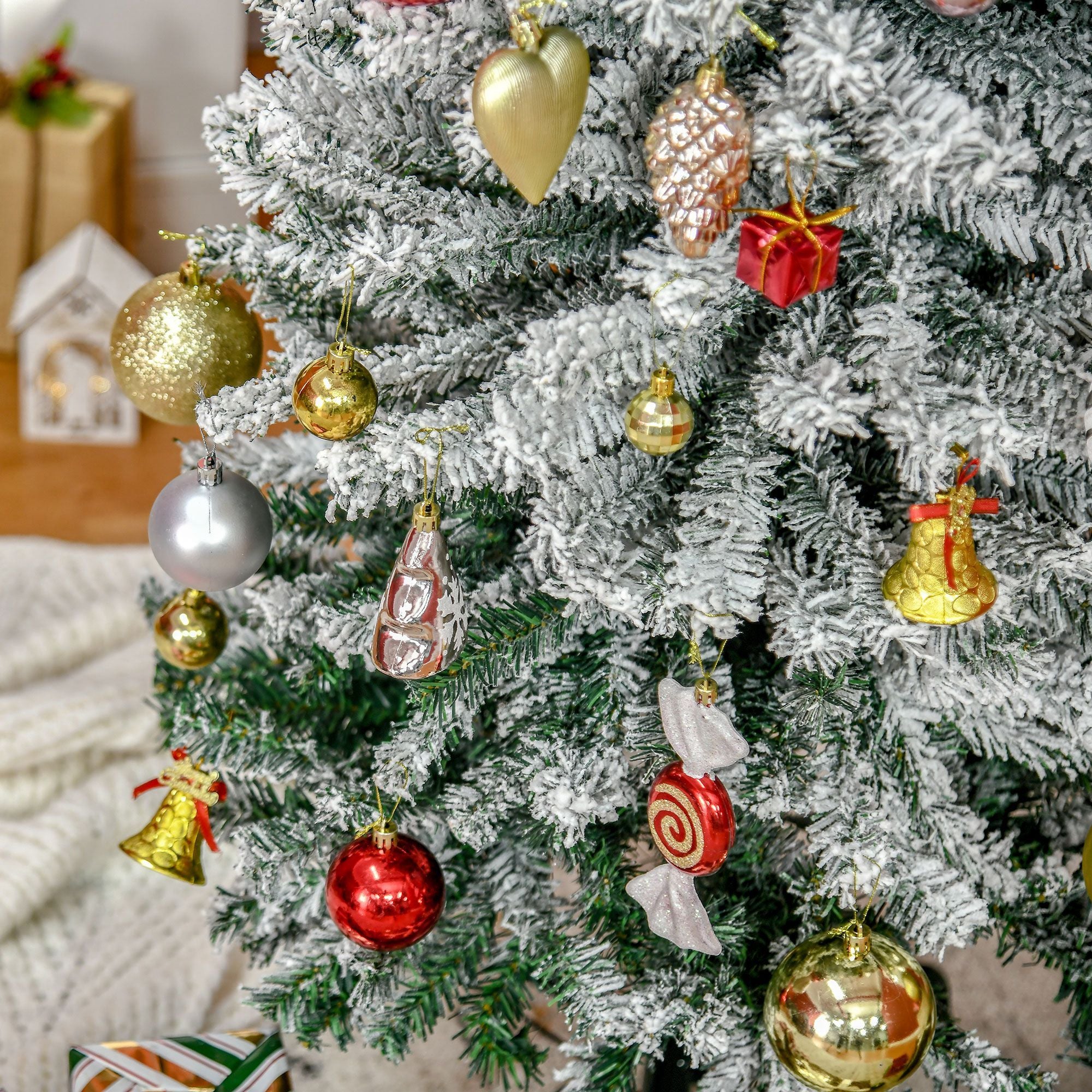 HOMCOM 7.5 ft Snow-Flocked Slim Artificial Christmas Tree, Green